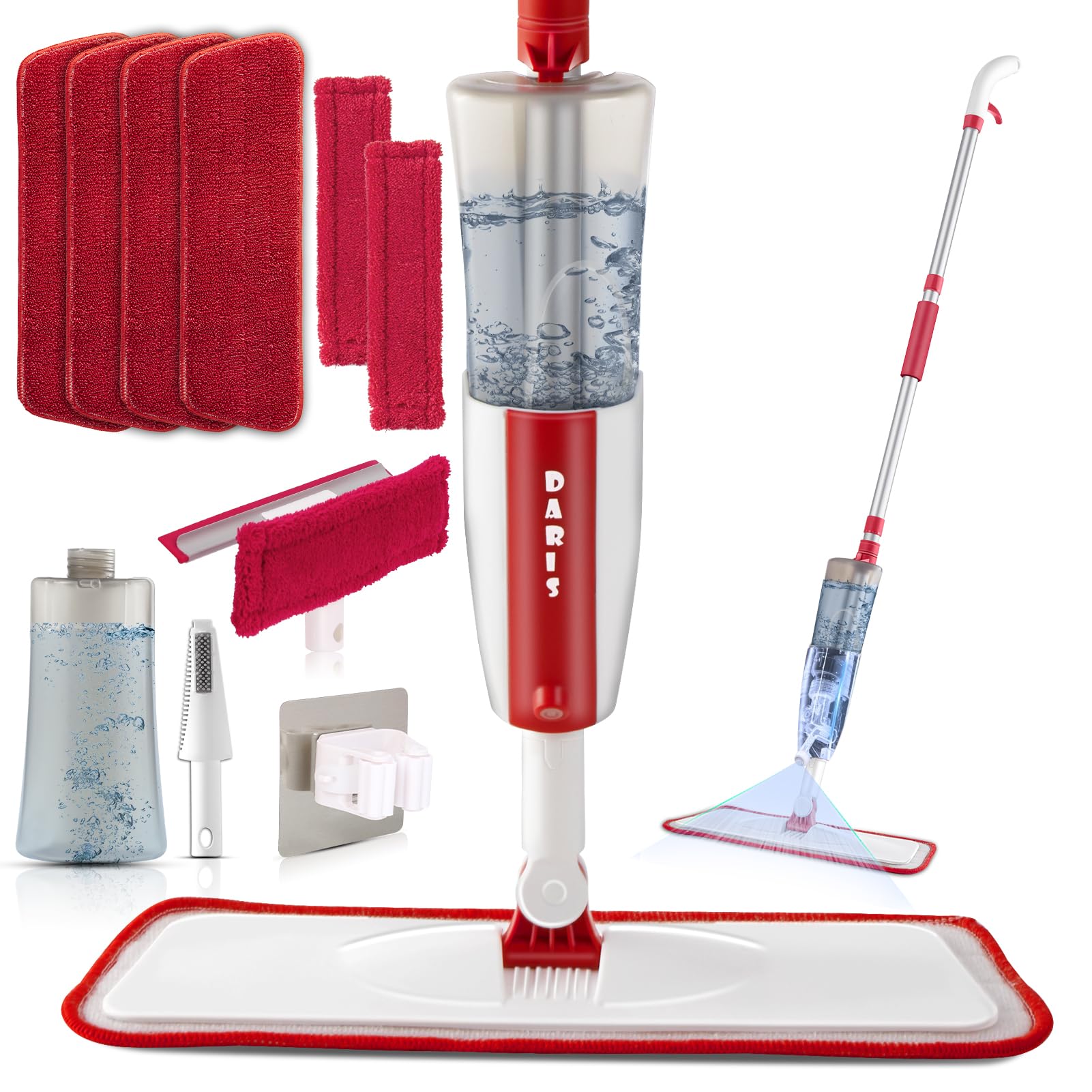 Microfiber Spray Mop for Floor Cleaning, Hardwood Floor Mop with 4 PCS Washable Pads and 2 Glass Cleaning Pads, 360 ° Spin Cleaning, 410 ML Refillable Bottle, for Floors, Tiles, Windows