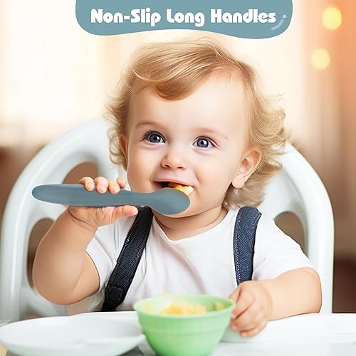 Miniatura 5 de ME.FAN Cucharas de silicona para bebé, paquete de 6 cucharas de alimentación para bebés y bebés, cucharas para niños pequeños, juego de cucharas