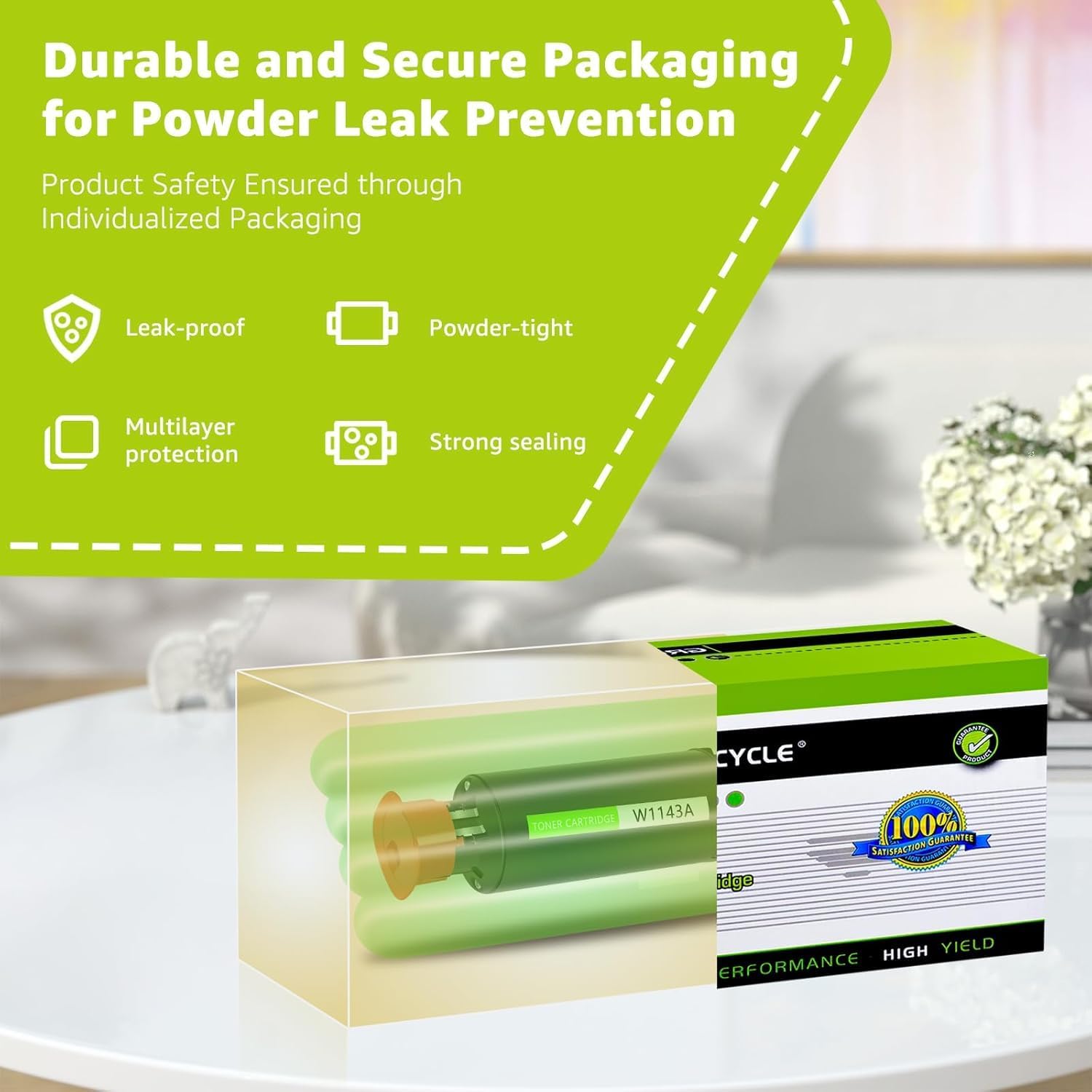 greencycle W1143A W1143AD Compatible Toner Cartridge Replacement for HP 143A Black Toner Reload Kit 143AD Use for Laser Neverstop 1001nw Printer MFP 1202w 1202nw 1201n Ink Cartridge (4Pack)