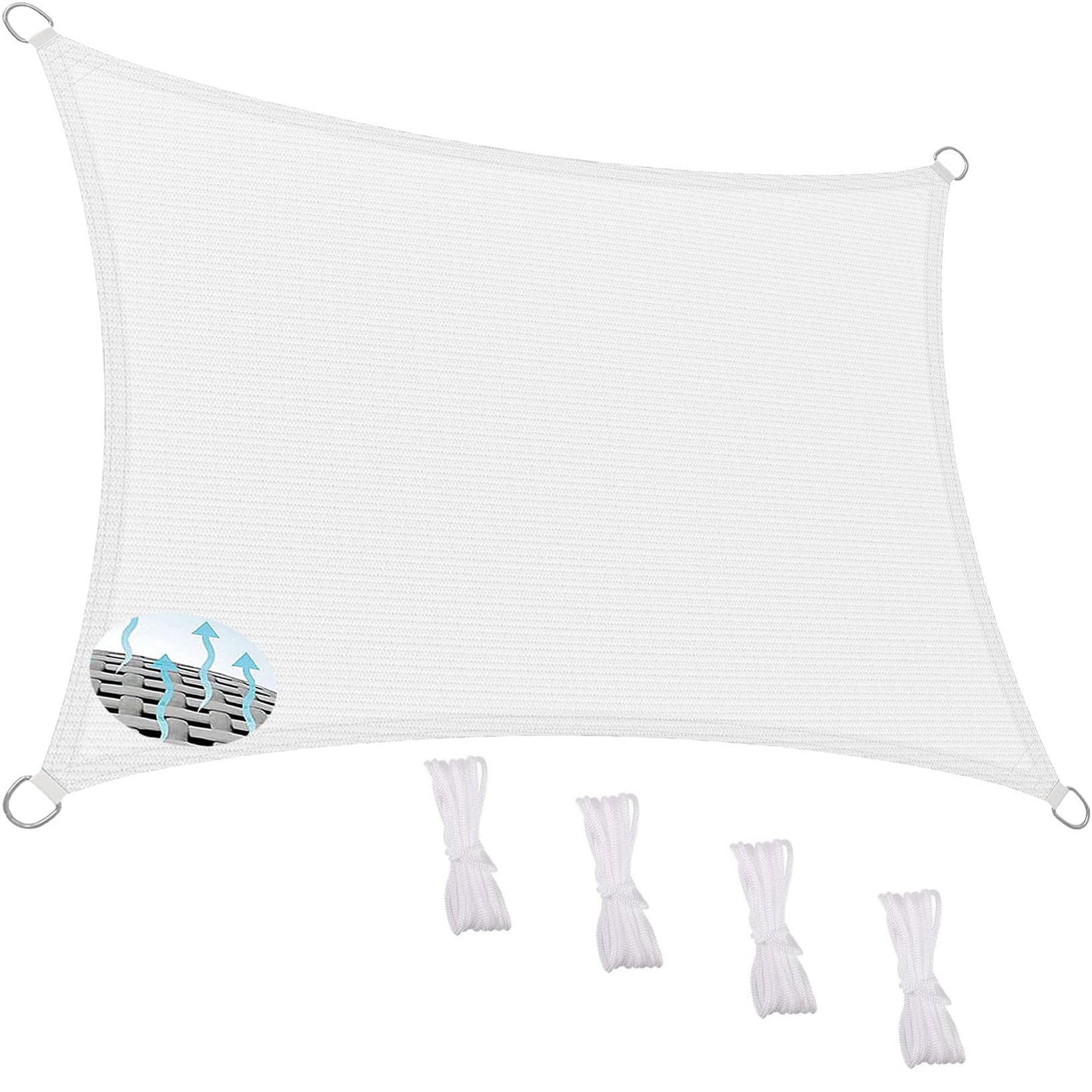 Prostokątny żagiel przeciwsłoneczny, 100 x 160 cm, 95% ochrona przed promieniowaniem UV, HDPE, oddychający baldachim do ogrodu, blokada wiatru, konfigurowalna, osłona przeciwsłoneczna ze sznurkiem