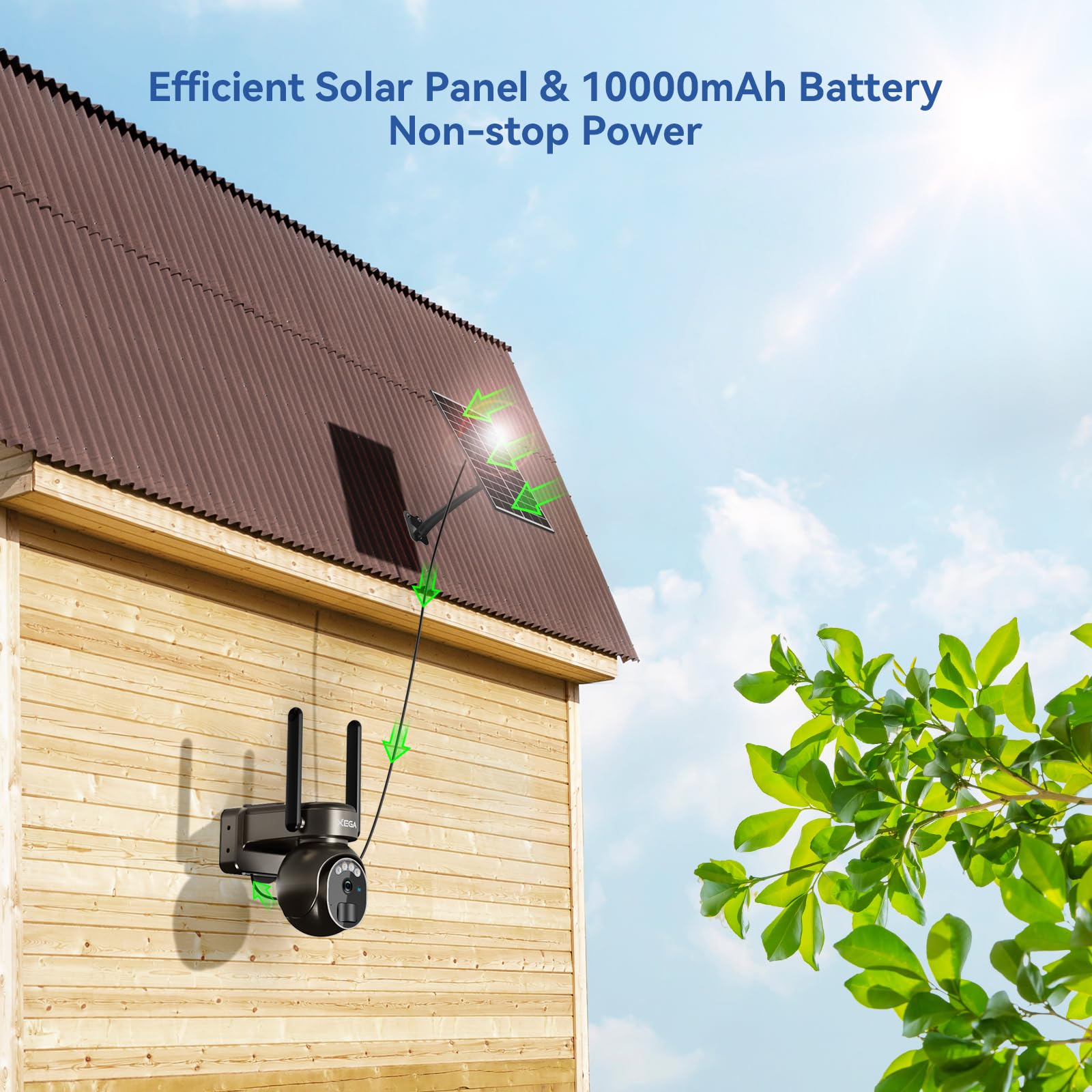 Xega 4G LTE Cámara Vigilancia Exterior con Tarjeta SIM Solar Inalámbrica | 2K HD Cámara de Seguridad con Batería PTZ 355°/90° Visión Nocturna Detección De Movimiento Audio Bidireccional