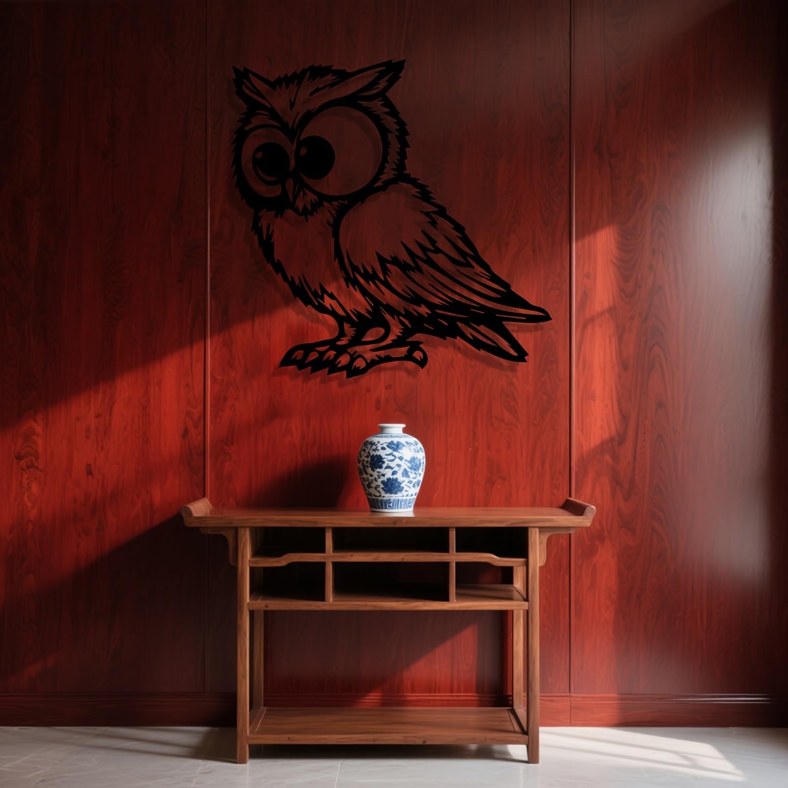 Decoración de pared abstracta contemporánea de metal con forma de búho, mural de estatua de hierro para interiores y exteriores, ideal para coleccionistas y regalos de San Valentín, para el hogar