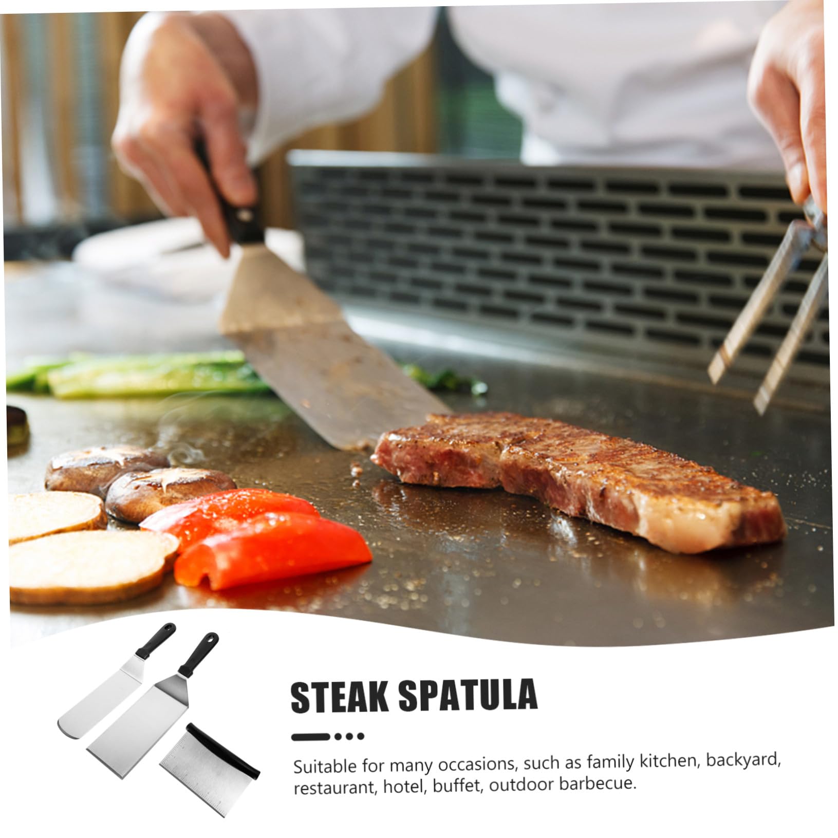 Spatule Inox Multifonction pour Barbecue Plancha et Pâtisserie Ustensiles de Cuisine Portable pour Steak Pizza Œufs et Pancakes