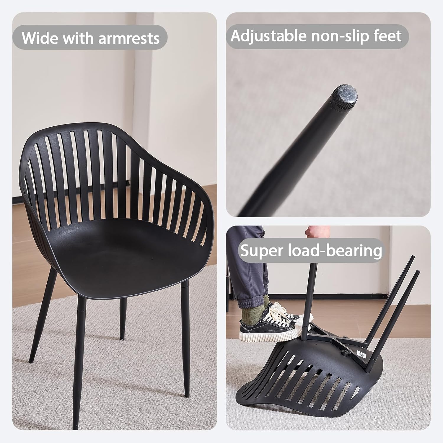 GrandCA HOME Set Tavolo e Sedie da Pranzo Moderno, Tavolo Rotondo da 110CM con 4 Sedie, Gambe in Metallo Nero, Adatto per Soggiorno, Balcone, Giardino (Nero)