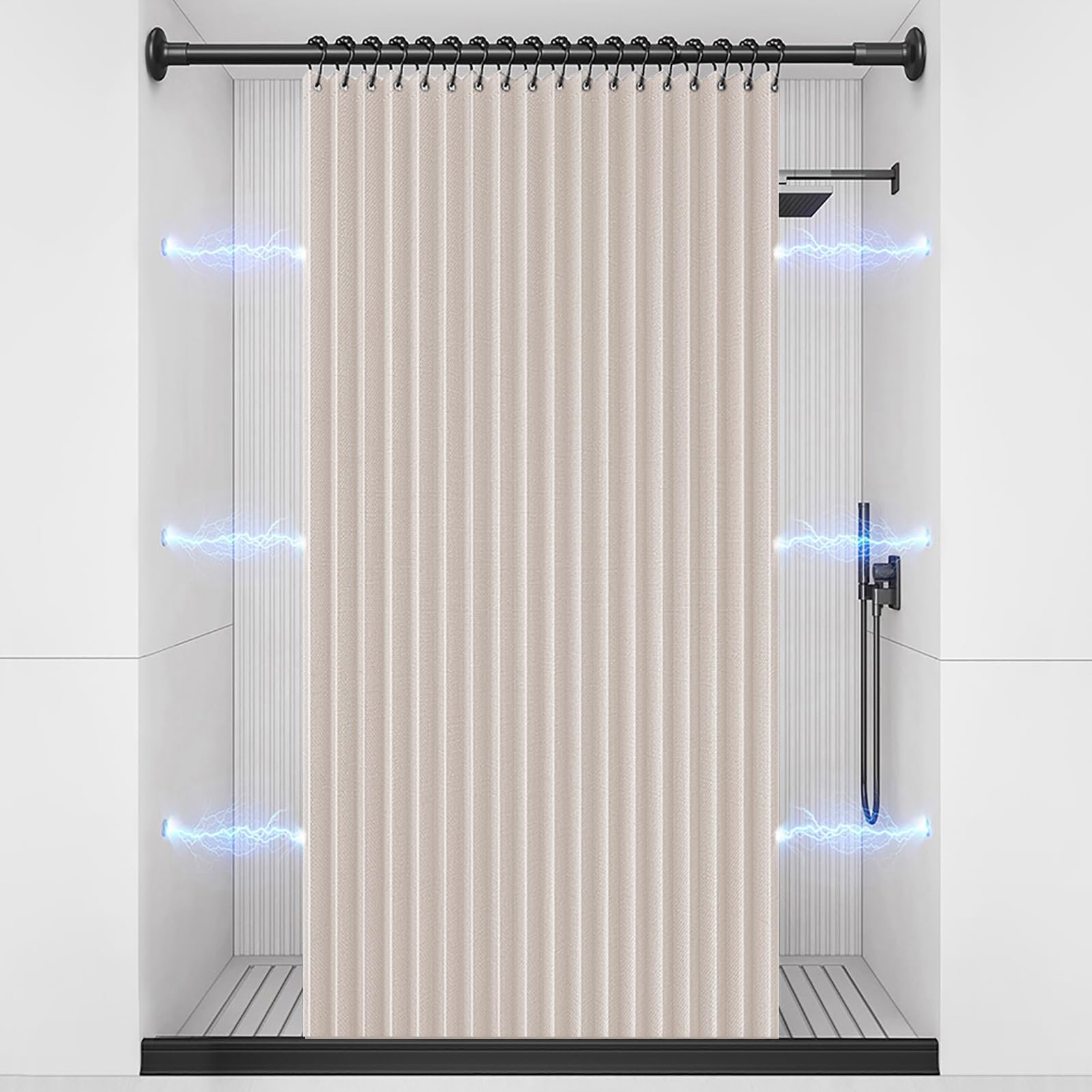 Faltbarer wasserdichter magnetischer Duschvorhang mit Haken, schimmelfreies Polyester-Leinen-Akkordeon-Design für Badezimmer, 150 x 200 cm, langlebig und stilvoll