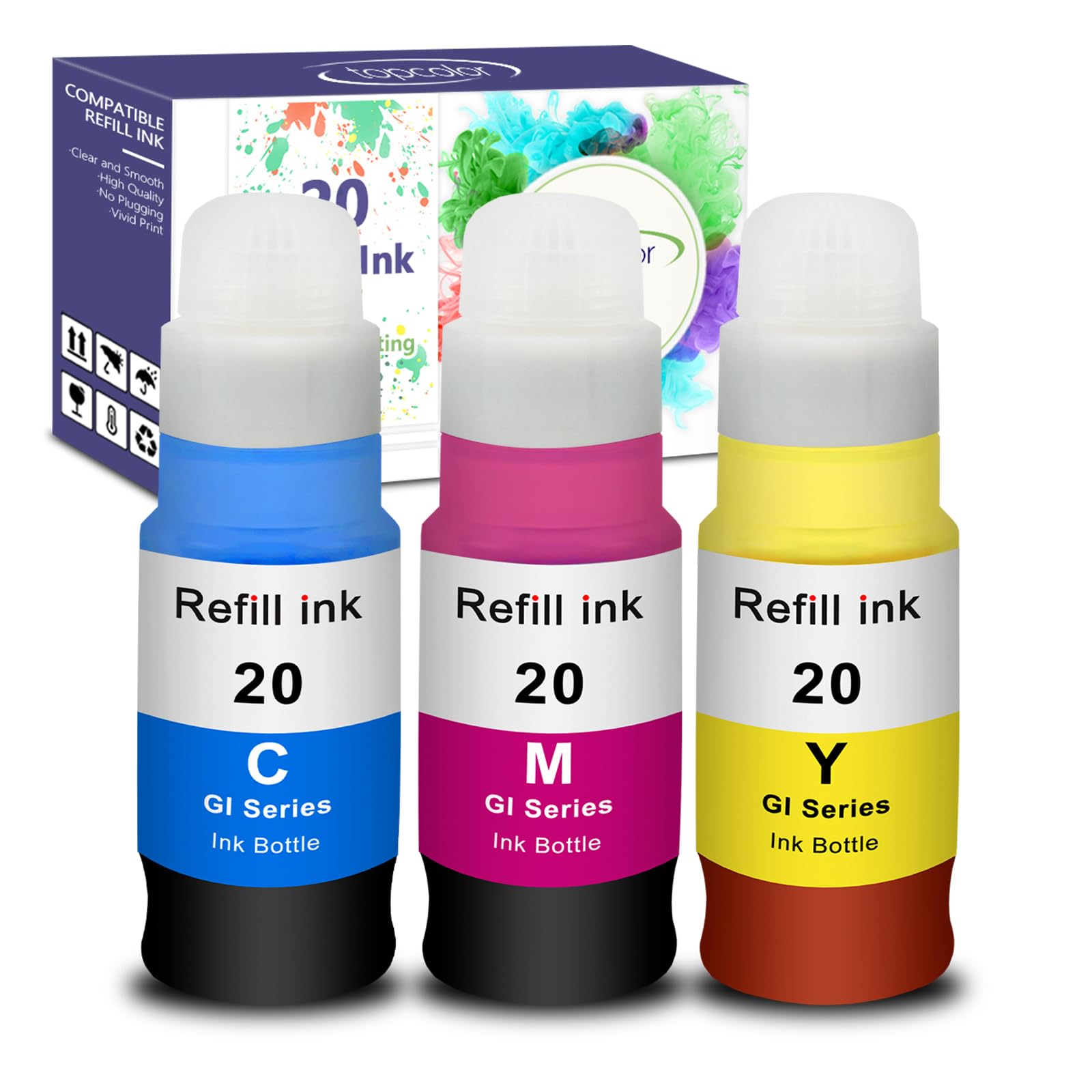 GI-20 G7020 G6020 Color Ink Refill Bottles Compatible for Canon 20 Ink Refill Bottles for Canon GI 20 GI20 GI-20 Ink Refill Bottles Set, Compatible for Canon G7020 G6020 G5020 MegaTank