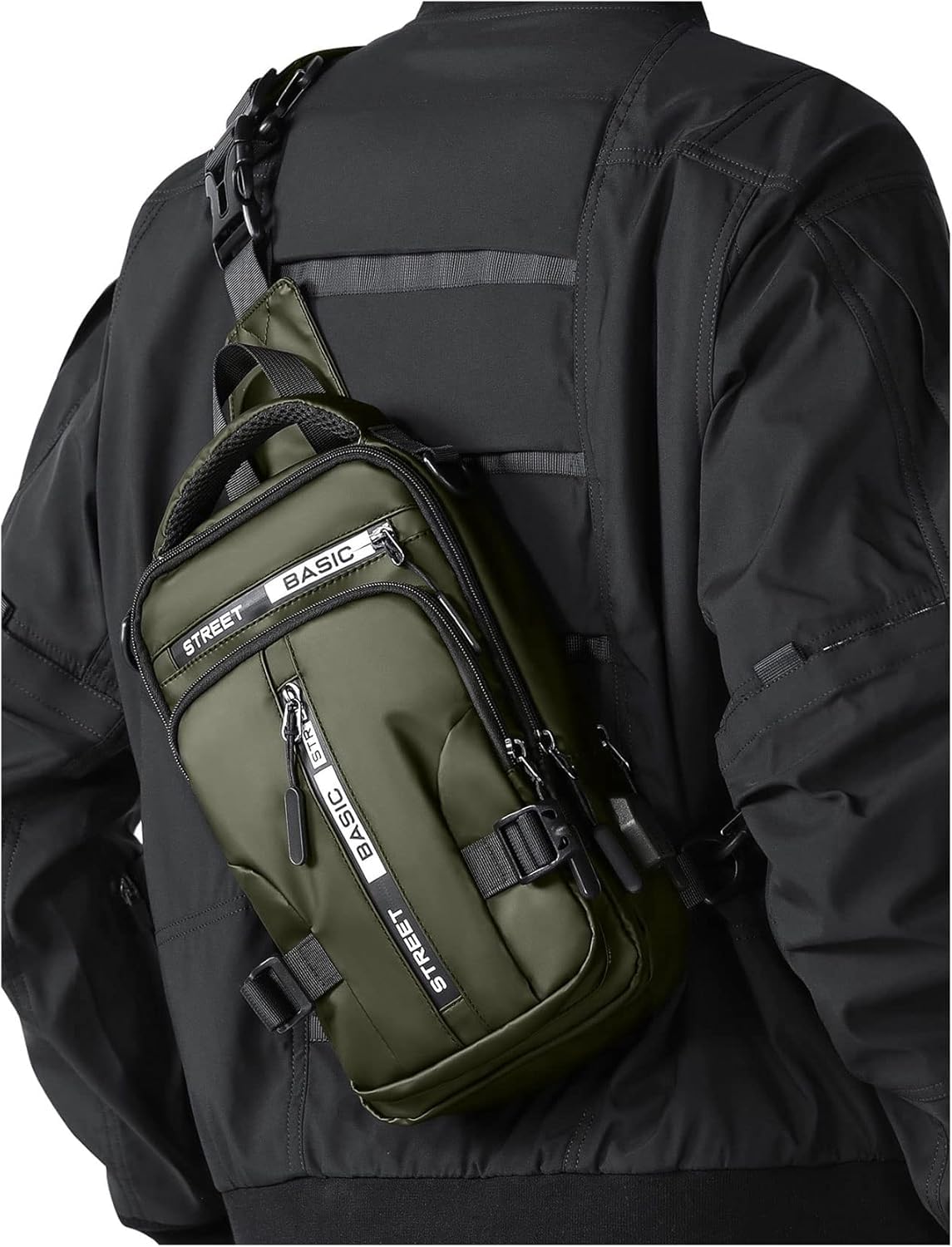 Small Sling Crossbody Backpack Shoulder Bag for Men, Lightweight One Strap Backpack Sling BacK pack for Hiking Walking Biking Travel Cycling USB Charger Port-Nylon (Green)