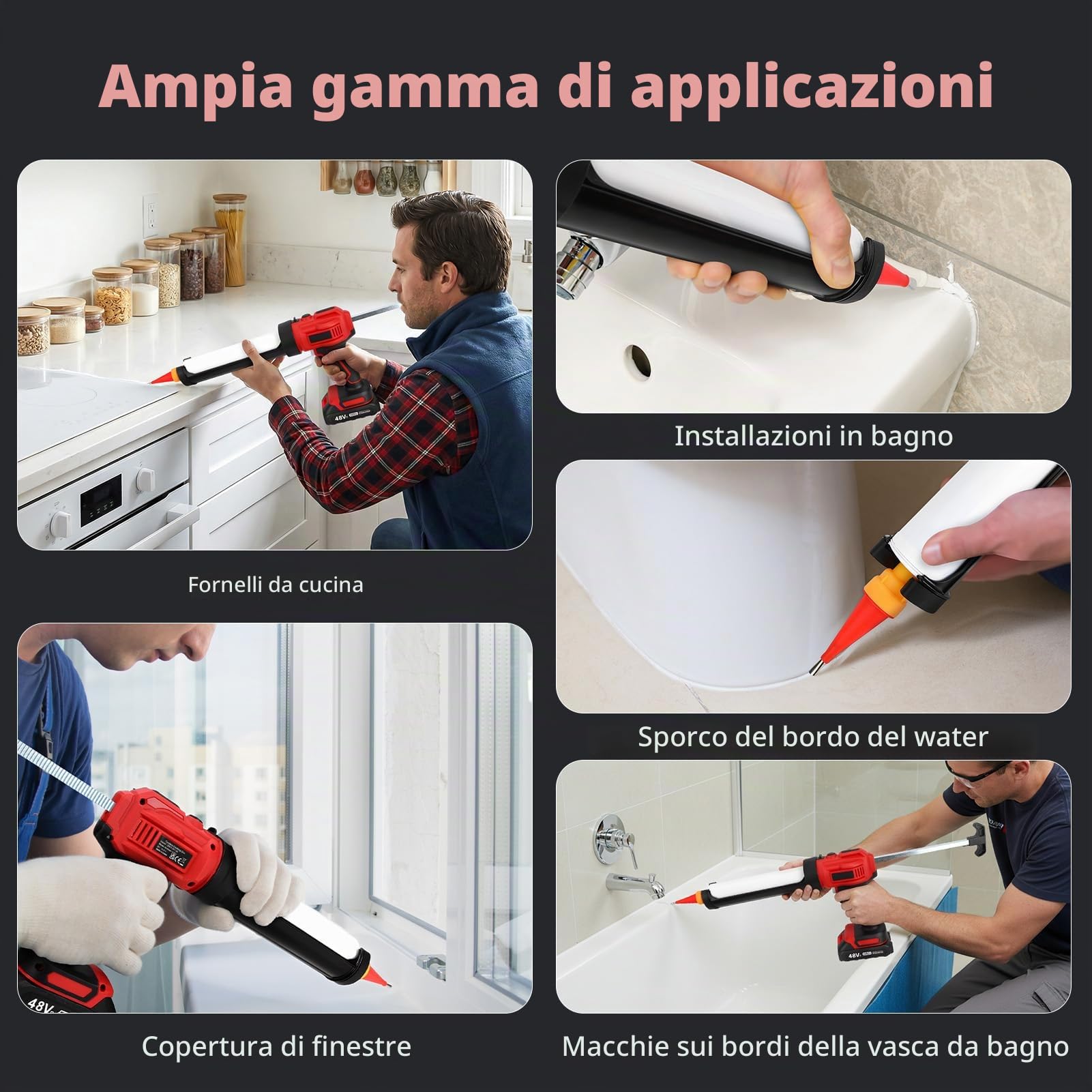 Pressa per cartucce a batteria da 18 V compatibile con Makita – Pistola elettrica in silicone con luce a LED e 4 livelli di velocità per cartucce da 300 ml, pistola a cartuccia a batteria per