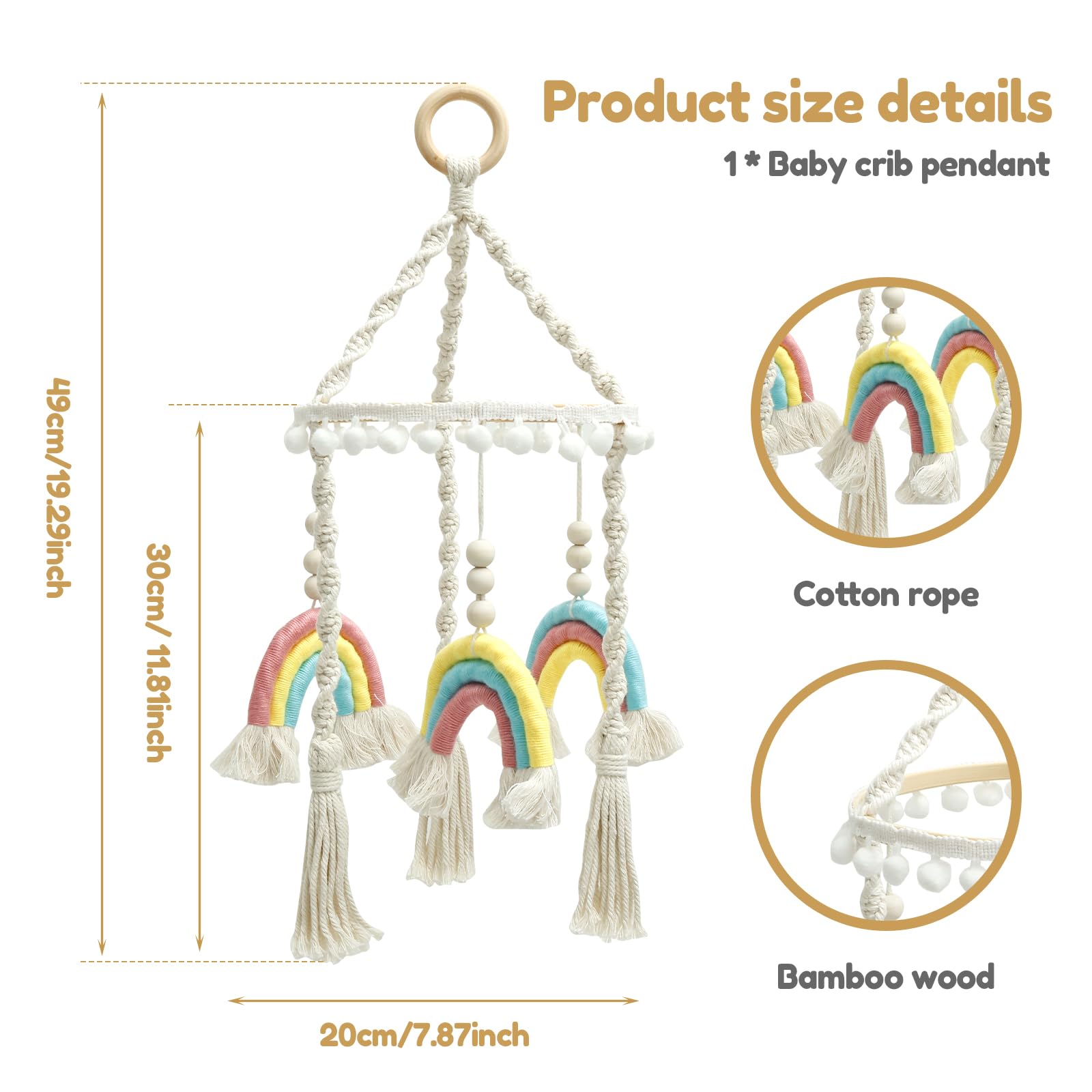 Baby Crib Mobile, Nursery Mobile with Wood Frame, Unique and Charming Baby Nursery Hanging Decor for Home Playroom Bedroom (Yellow)