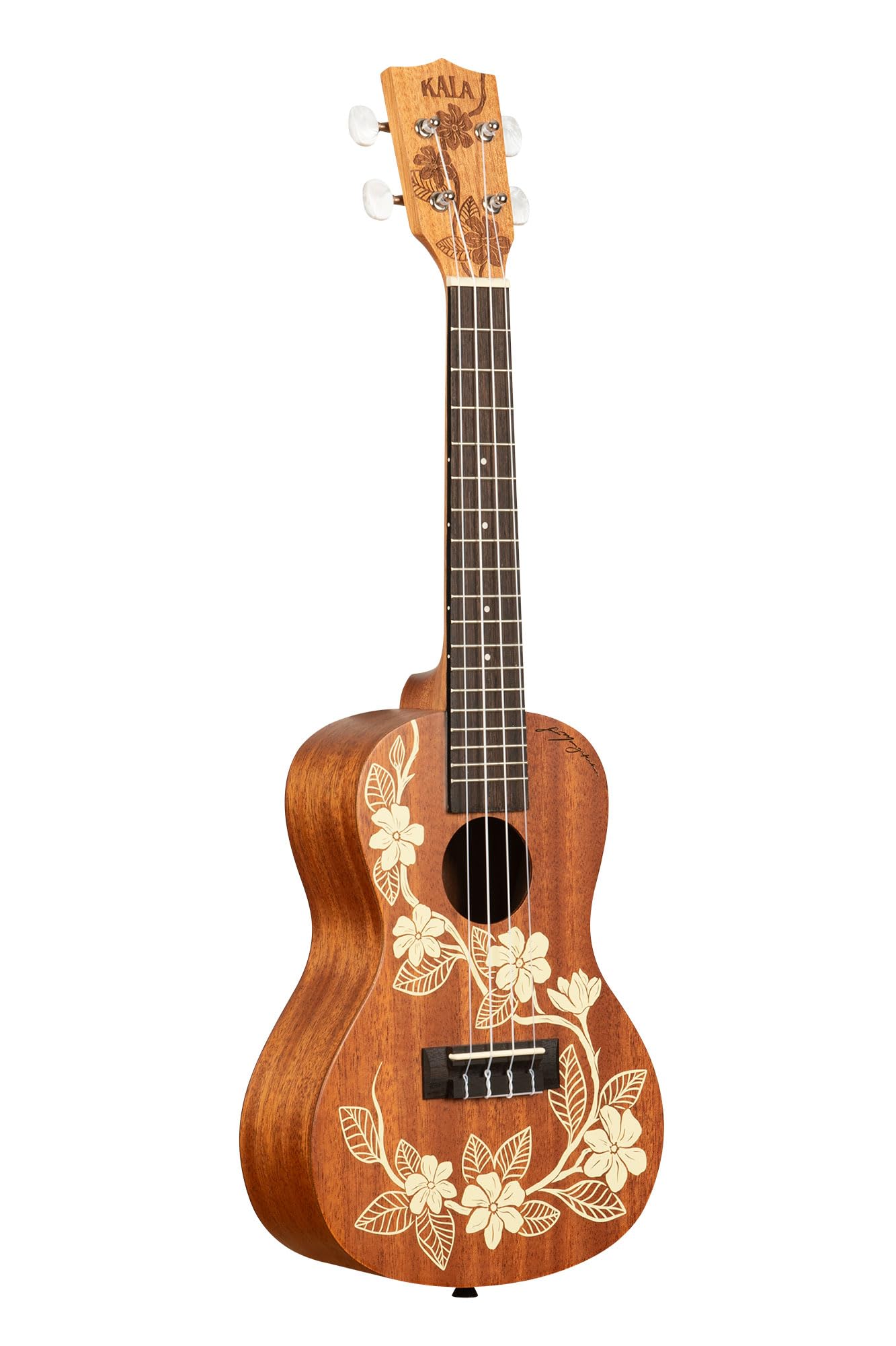 Kala Brand Music Co., 4-String Ukulele, Right, Stained Mahogany with Ivory Graphic, Concert (KA-Gardenia-C_W/Bag)