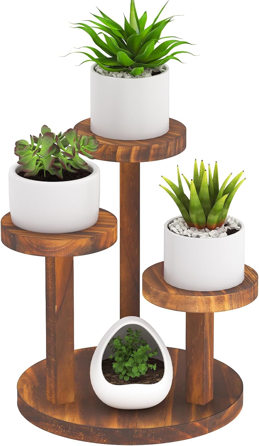 3 Tier Table Top Plant Stand Wooden Round,Small Window Sill Plant Shelf Indoor,Mini Desk Flower Succulent Stand Holder Rack,Little Display Stand for Desktop,Windowsill,Countertop,Kitchen,Oil Painting Round Shape - 3 Tier