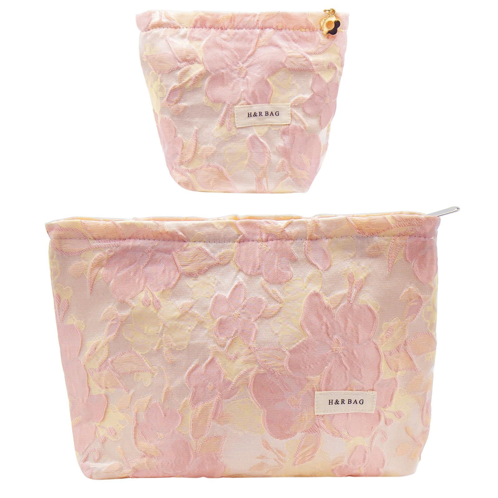 getgto 2 Pcs Makeup Bags, Large Cosmetic Bag Travel Toiletry Bag Organizer for Women, Embroidery Craft, Floral Makeup Bag Small Cosmetic Pouch Purse with Zipper Gifts for Girls Teen