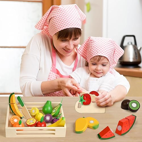 Miniatura 6 de Juguete de madera para la cocina de los niños, juguete de corte de frutas para niños pequeños, juguetes de comida para niños pequeños, juguetes de