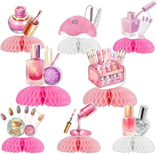 Sursurprise Manicure Pedicure Party Decorations, 8Pcs Nail Polish Honeycomb Centerpieces, Mani Pedi Table Decor, Spa Makeup Cosmetics Party Supplies for Girls Women Birthday