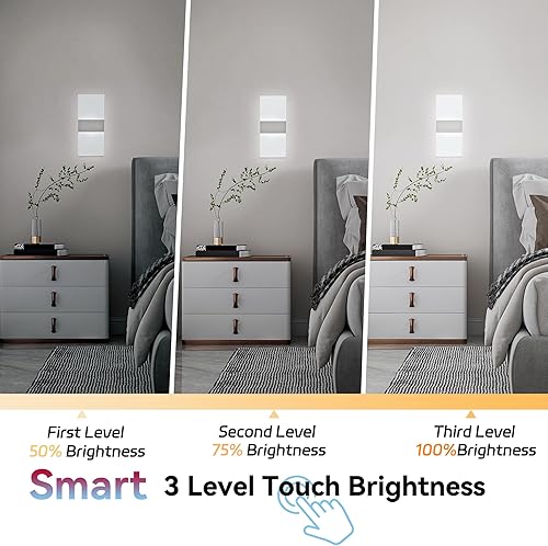 Miniatura 5 de Apliques de pared modernos, funciona con batería USB recargable, 2 lámparas de pared LED acrílicas para sala de estar, dormitorio, pasillo, ajuste