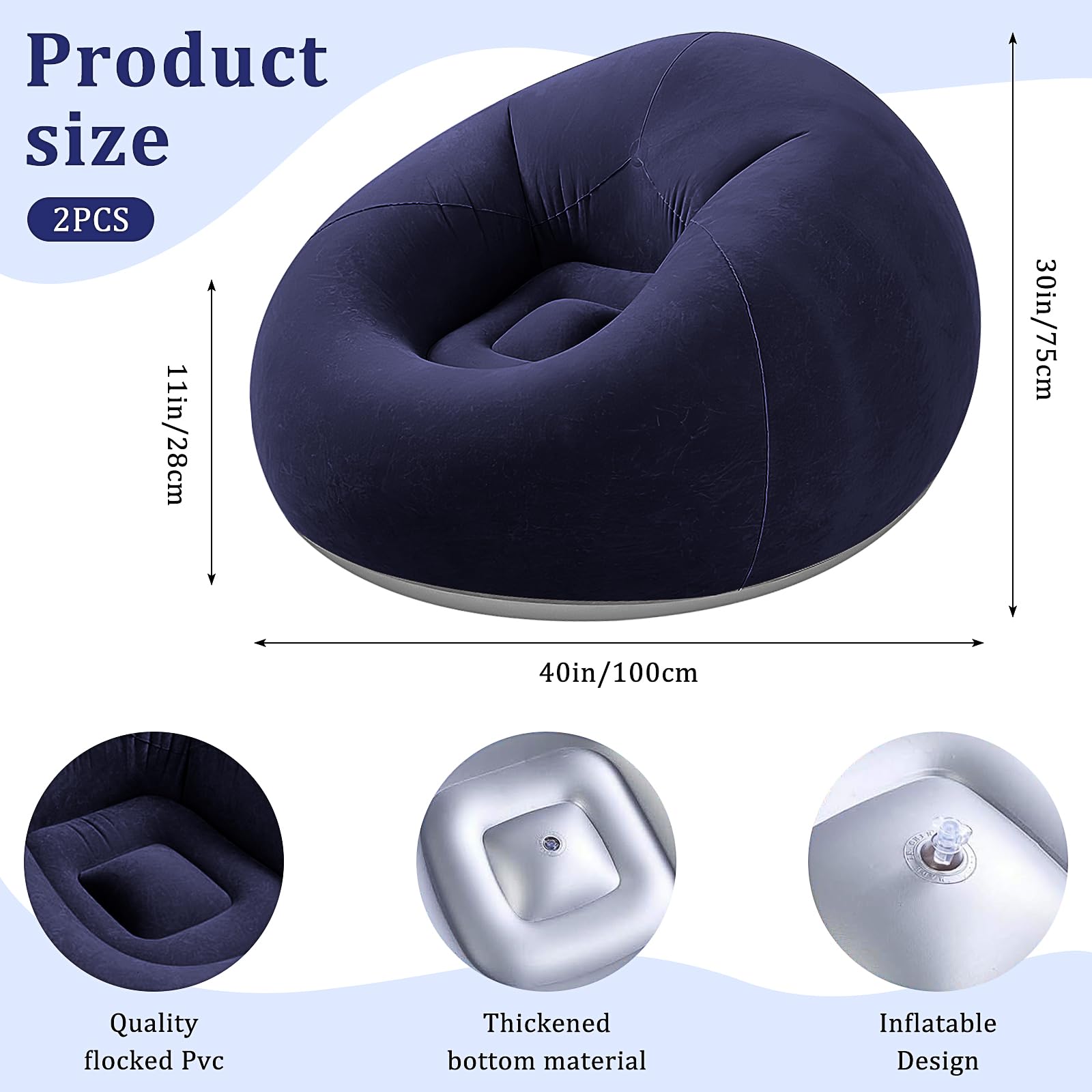 MSYU 2 Pcs Inflatable Bean Bag Chairs with Electric Air Pump - Image 3