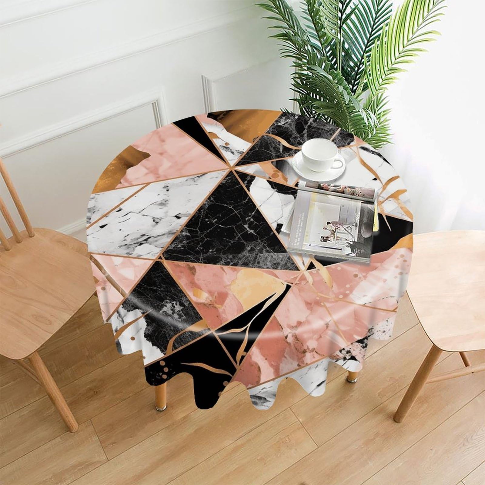 LZQPOEAS Marble Pattern Tablecloth Decorative Round Table Cloth Wrinkle Resistant Round Tablecloth Washable Circle Table Cover for Kitchen Dining Party Wedding Camping 60 Inch