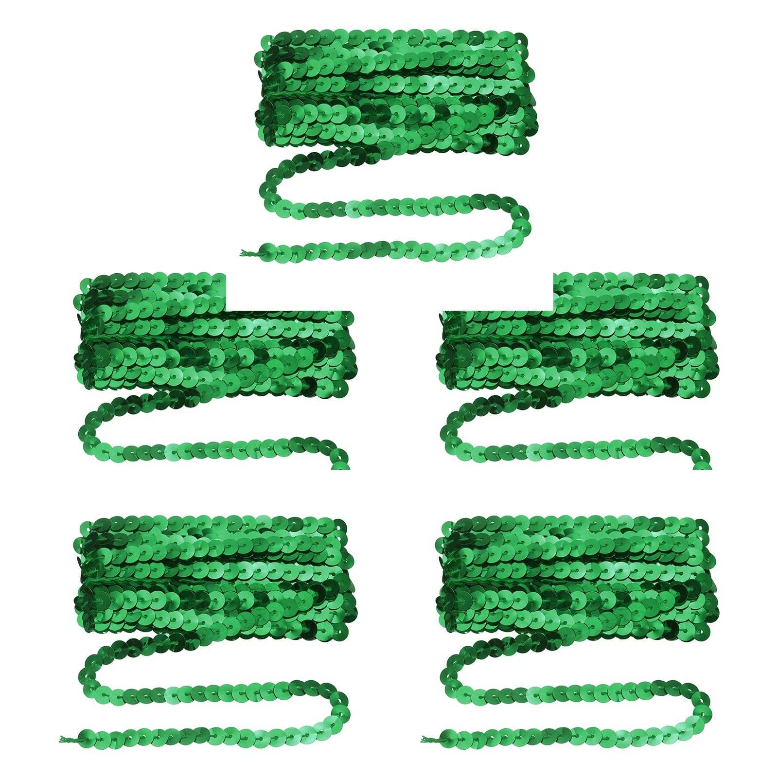 sourcing map 5 Pcs Flat Sequin Trim, 6mm 3.3 Yard Round Spangle Flat Sequin Strip Paillette Spool Ribbon Trim Sewing String for DIY Crafts Costume Embellish, Grass Green