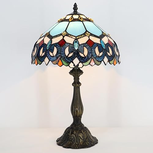 Miniatura 4 de Tiffany Lamp Stained Glass Table Lamp Bedside Reading Light W12H19 Inches (Sapphire Style)