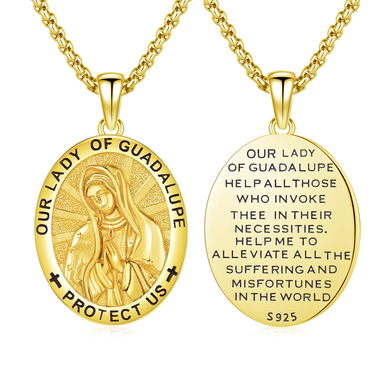 Silver/14K Gold Patron Saint Medal Amulet Necklace for Men Women