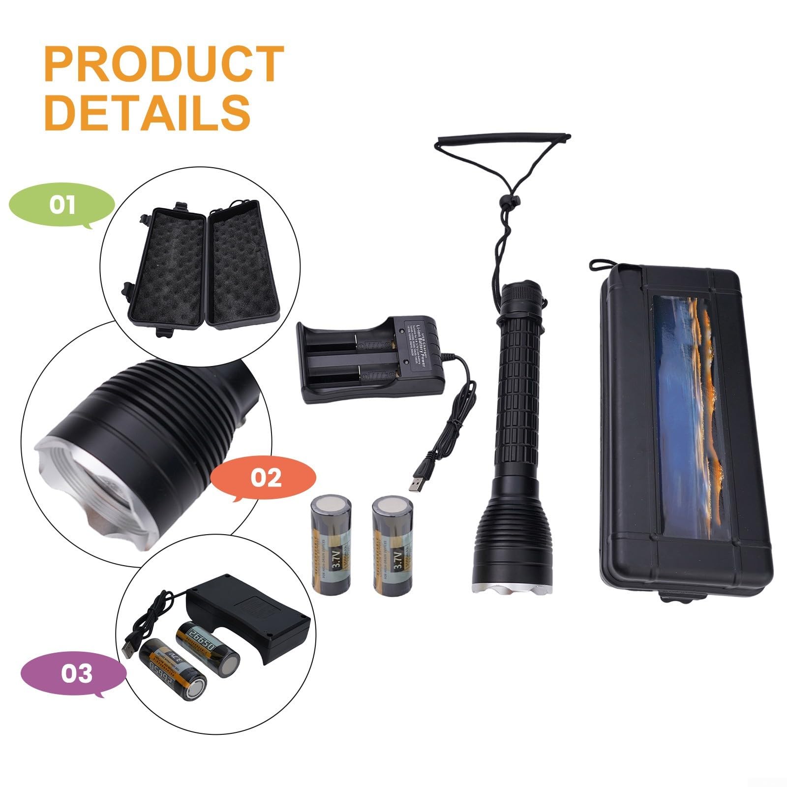 Torcia subacquea P70 LED, 4000 lumen, impermeabile, per attività all'aperto come immersioni e pesca (F)