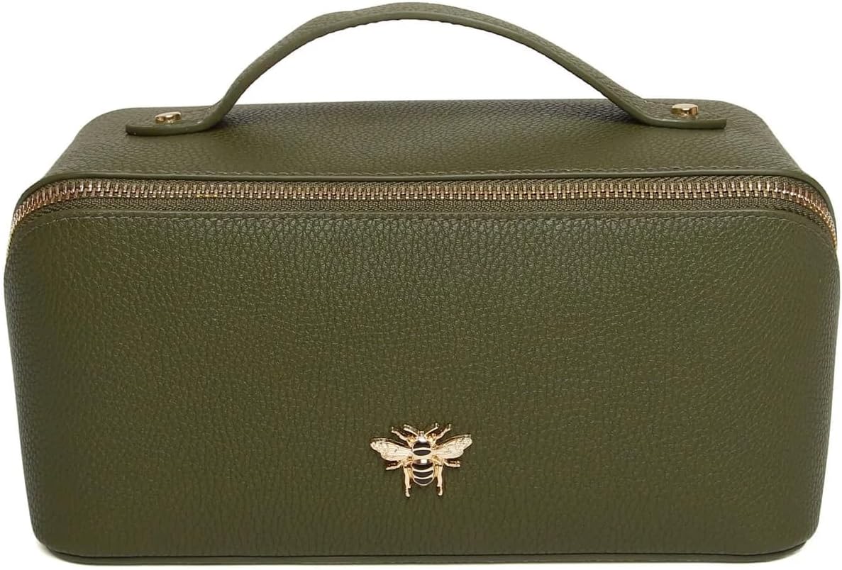 Alice Wheeler London Mini Train Case Vanity Toiletry Bag Make-Up Case Olive