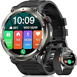 Smartwatch Militar Masculino,Relógio Inteligente com Chamadas,Tela HD de 1.45",2 Alças,100+ Modos Esportivos,Resistente à Água e Compatível com iOS e Android
