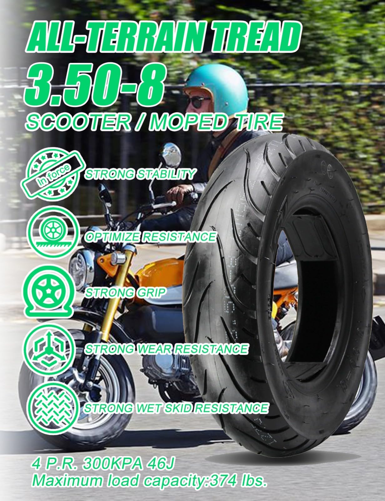 3,50-8 opon i dętek (1 zestaw), 46J 4 P.R. 300 kPa, pasuje do felg 8", nadaje się do taczek, wózków ręcznych, wózków narzędziowych, wózków ogrodowych i wielu innych