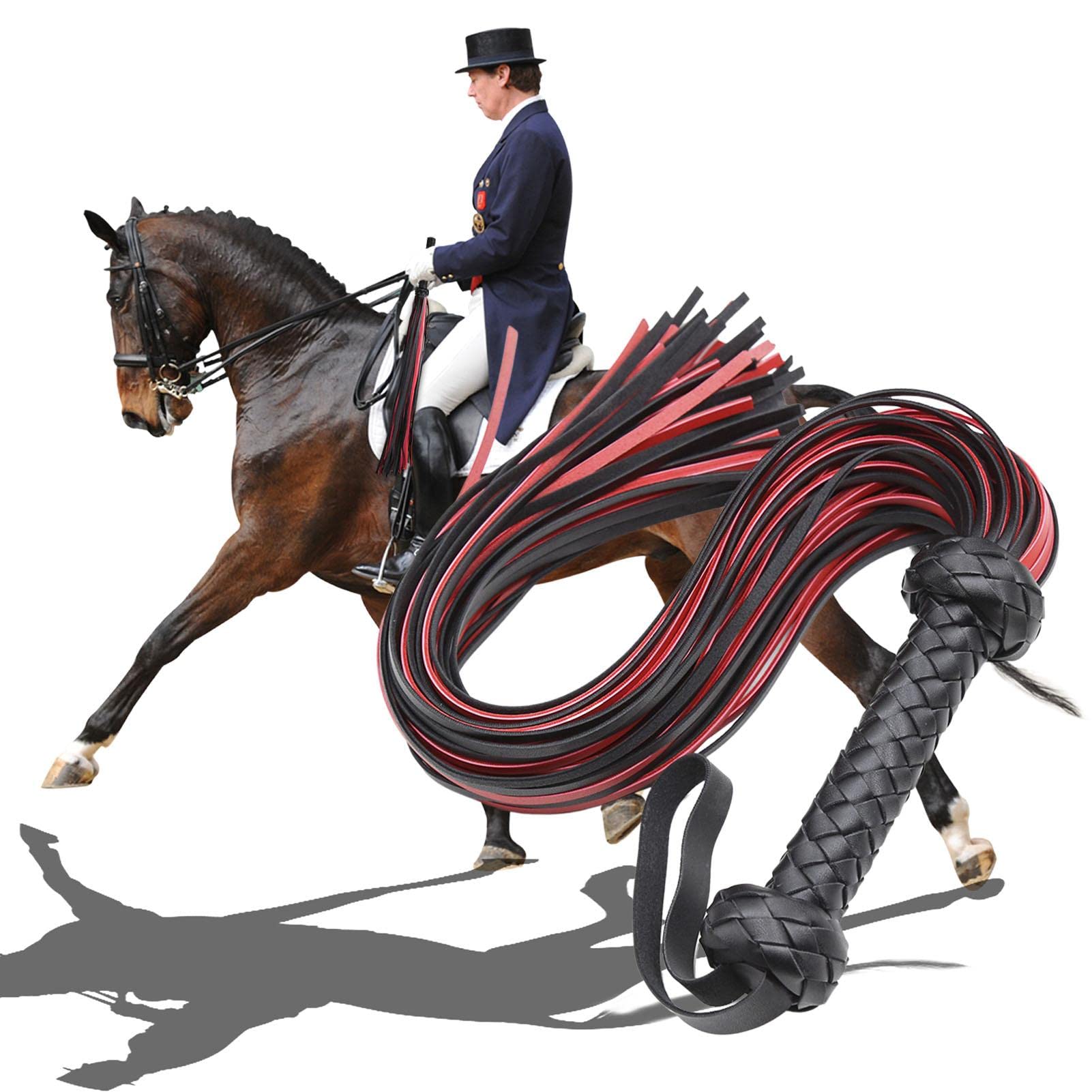 5 Frusta con Nappa in | Frusta da Equitazione equestre con Manico in Pelle PU | per frustino da Cavallo Nero e Strumento di addestramento Cosplay per Feste