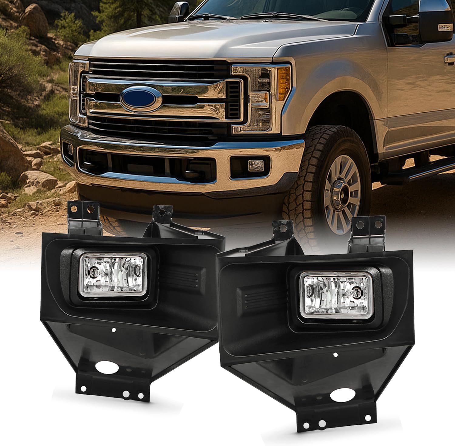 AKKON - Fits 2017-2019 Ford F250 F350 SuperDuty Halogen Fog Lights Driving Lamp Pair w/Wiring Harness Switch Accessories