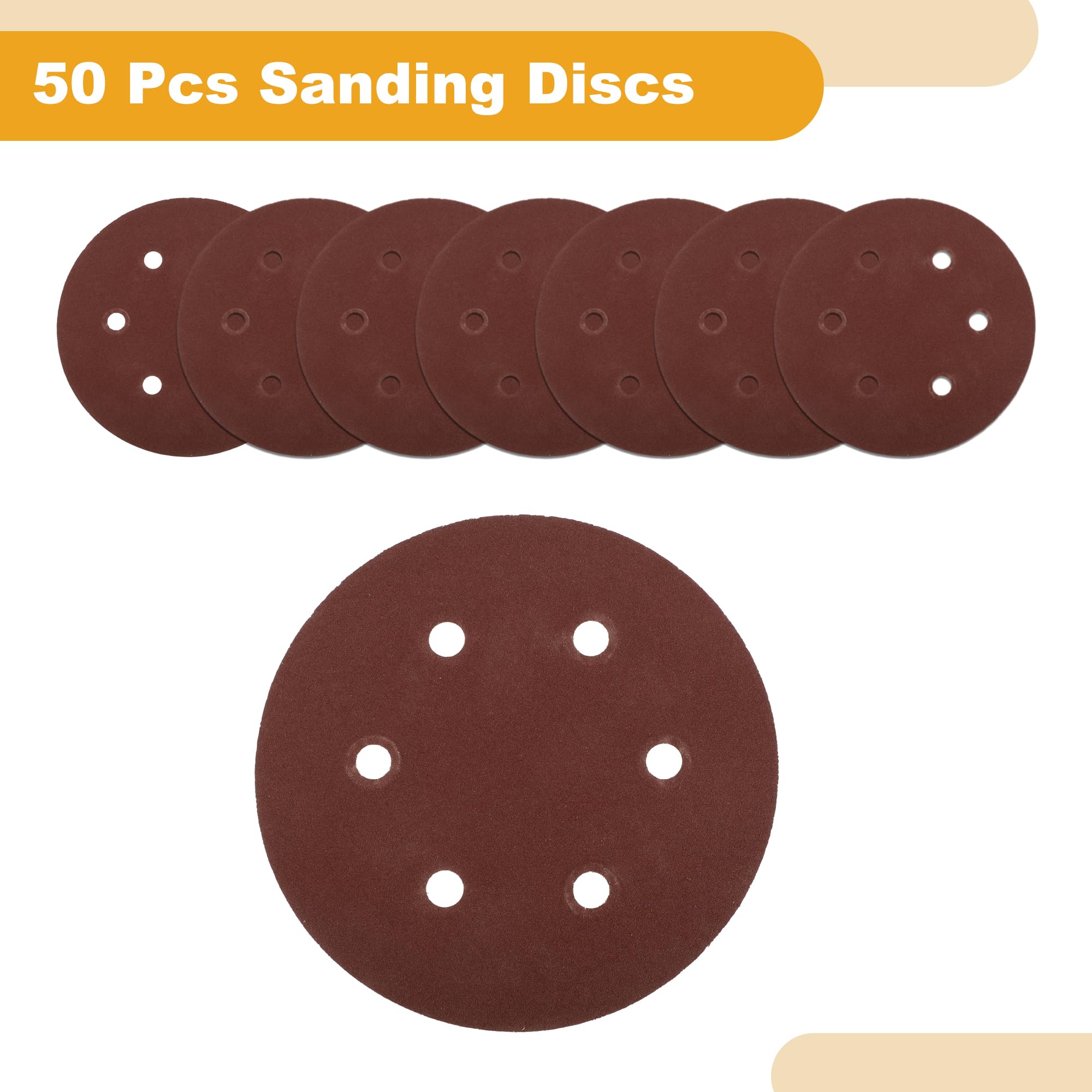 Partuto 50 Pcs 6inch 6 Hole 120 Grit Universal Sanding Discs - Round Hook and Loop Sandpaper - White Paper Red - Image 4