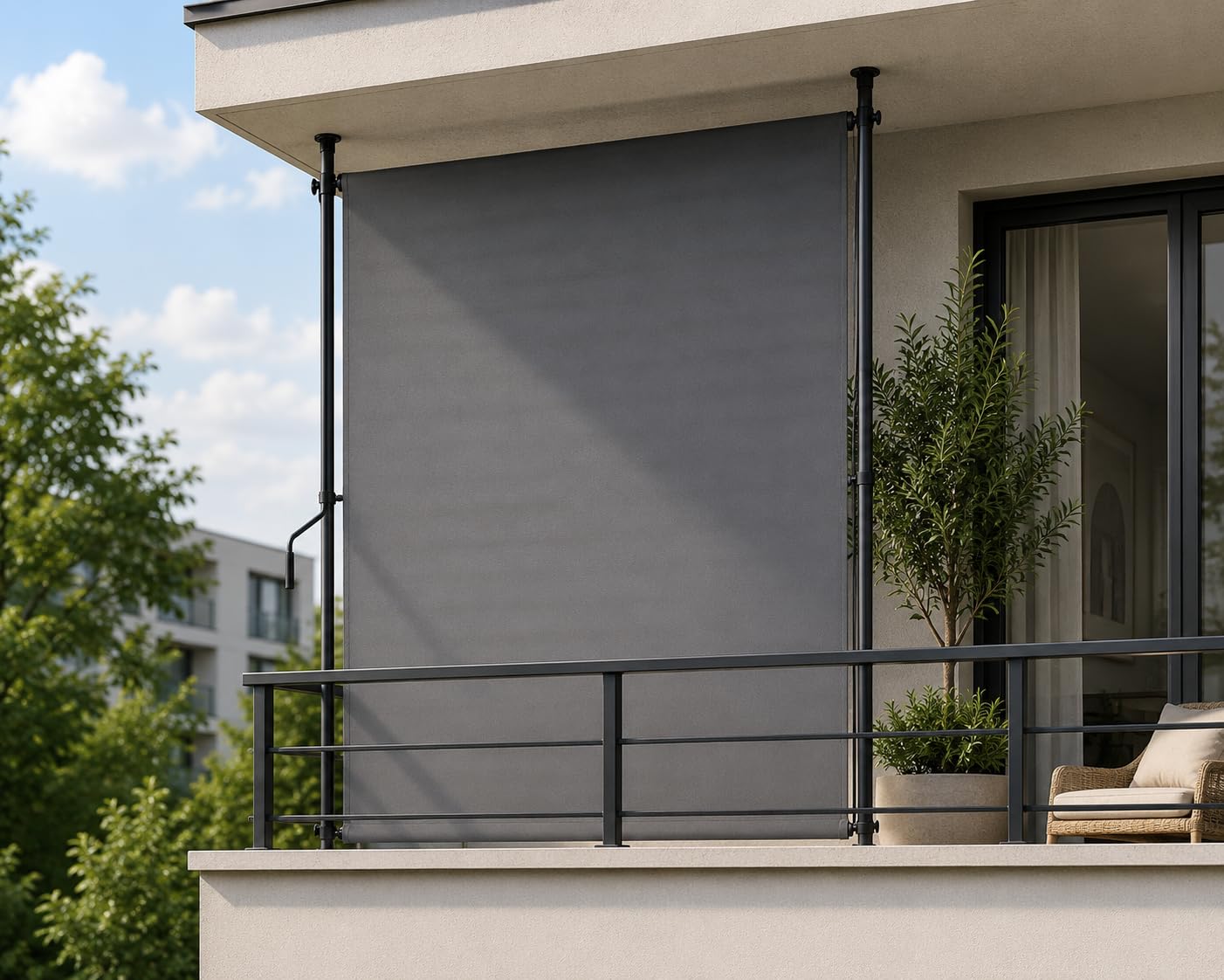 Canopée Store Store Vertical sans perçage 200 x 310 cm à manivelle, Brise-Vue extérieur pour Balcon terrasse Jardin, Protection Solaire et visuelle, Anthracite (Gris, 2x3.1m)