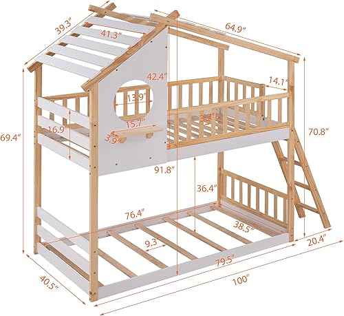 Miniatura 2 de HYC Literas de madera para casa literas de piso individual sobre individual literas de madera para niños literas para niños pequeños con techo