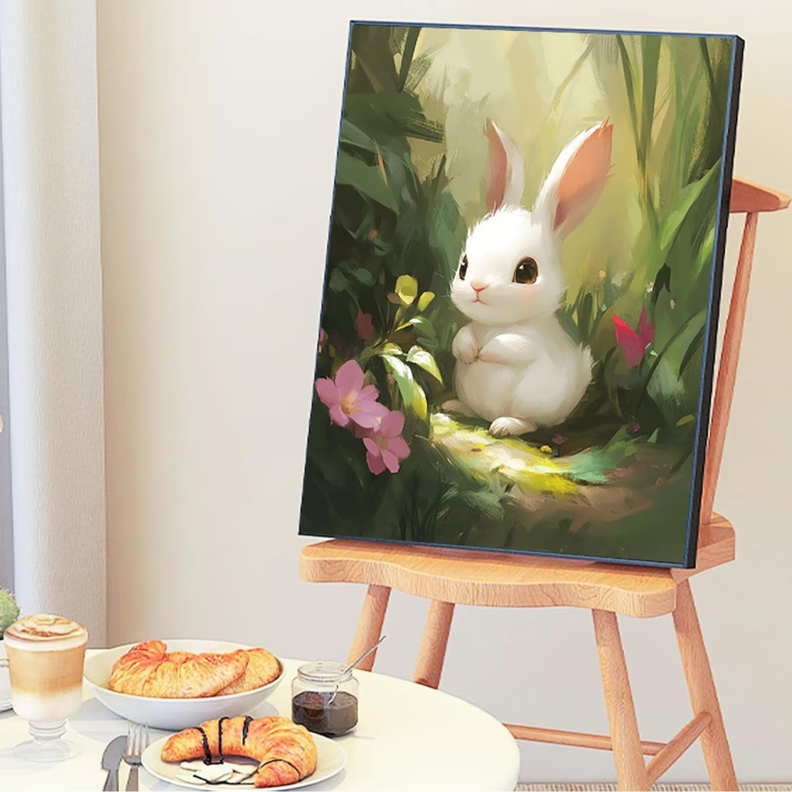 キャンバス油絵 専用 朝焼けを見る ななめうしろむきのうさぎ 印象派風