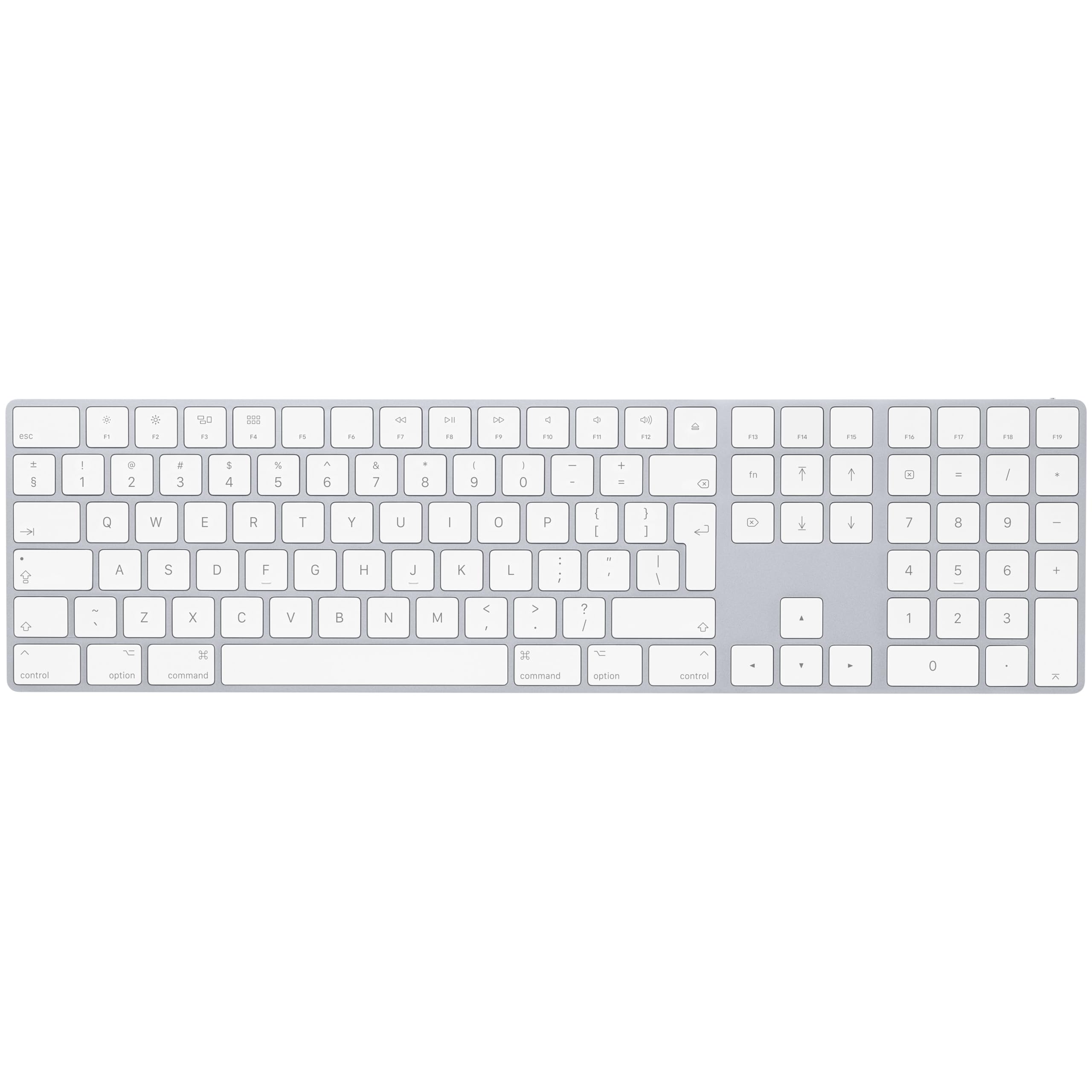 Apple Magic Keyboard with Numeric Keypad: Bluetooth®, rechargeable. Works with Mac, iPad or iPhone; International English, Silver
