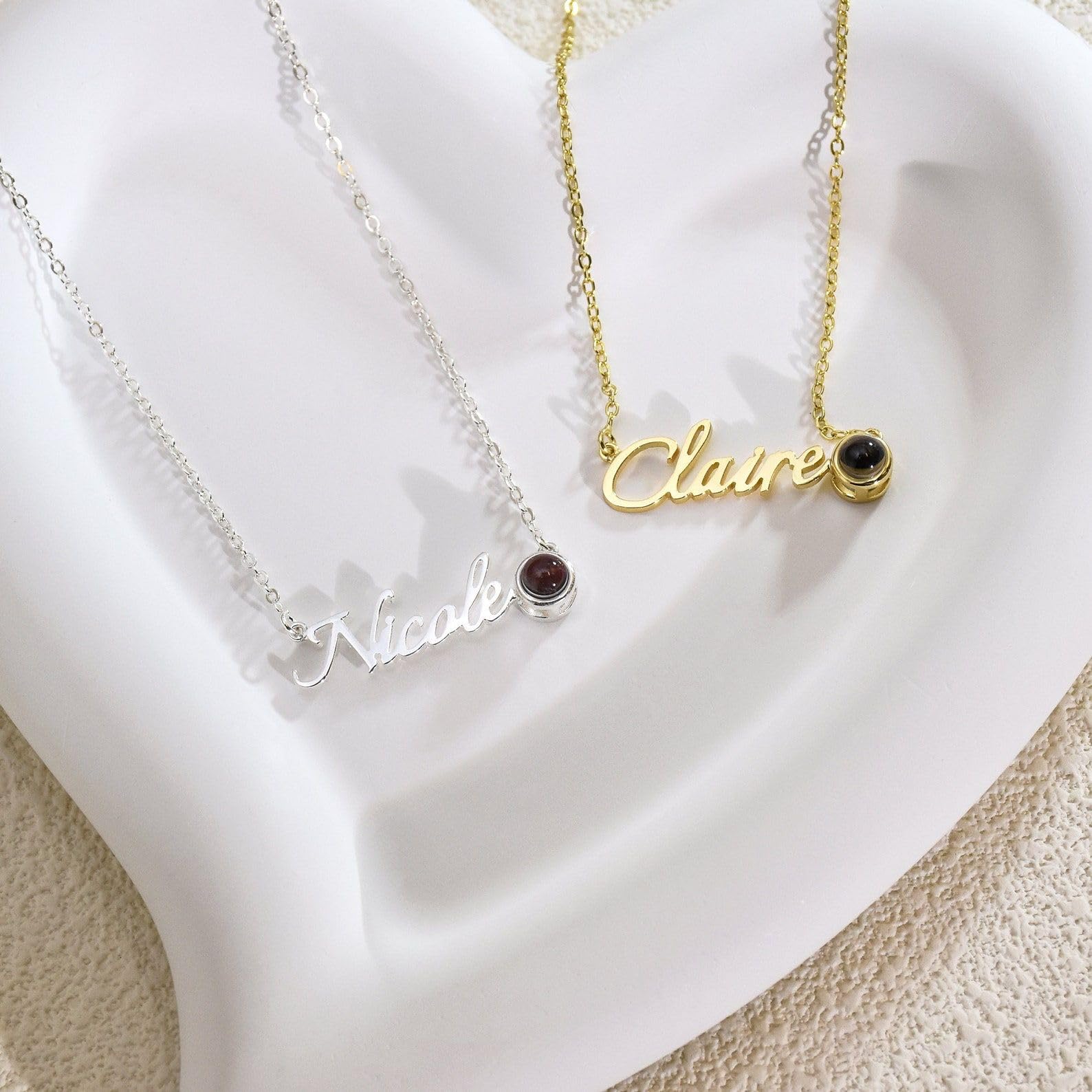 Personalizado collar con nombre con foto Projection, imagen oro cumpleaños para mamá ella