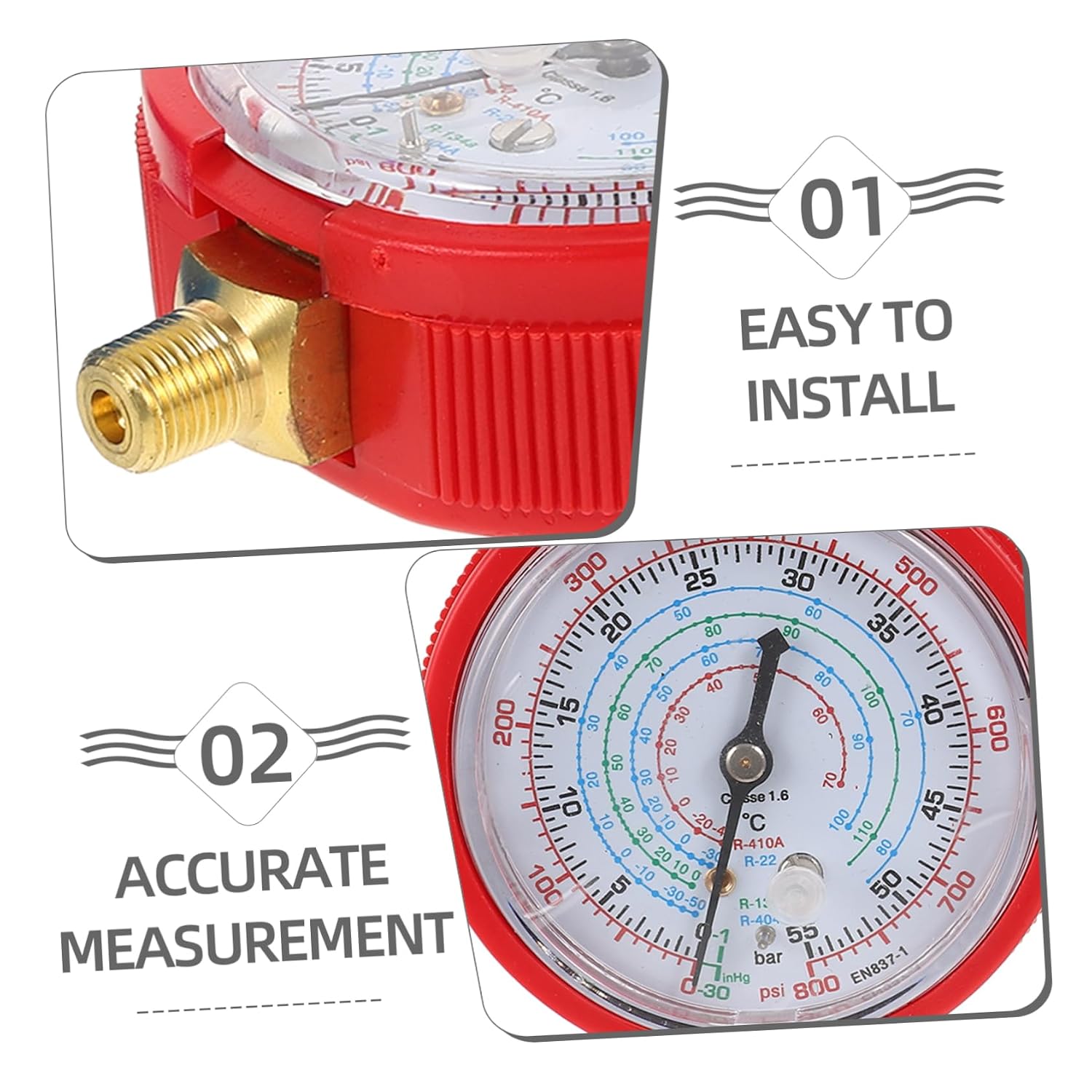 1Pair Air Conditioner Pressure Gauge Mechanical Manifold Gauge for Charging Pressure Testing Automotive Systems Lightweight Portable Design for Easy
