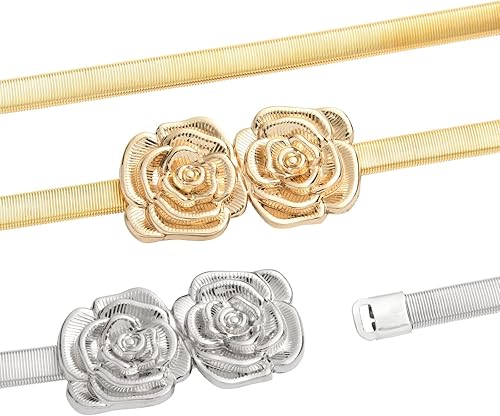 Miniatura 8 de Juvale Cinturones elásticos para mujer color plateado y dorado paquete de 4