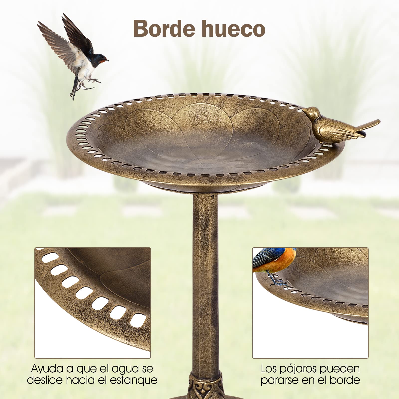 GYMAX Comedero Pajaros Exterior de PP, Bebedero Pajaros con 3 Clavos de Anclaje, Resistente a la Intemperie, Baño para Pájaros de 51 x 51 x 72 cm, Bañeras para Pájaros Decorativas de Jardín y Bosque