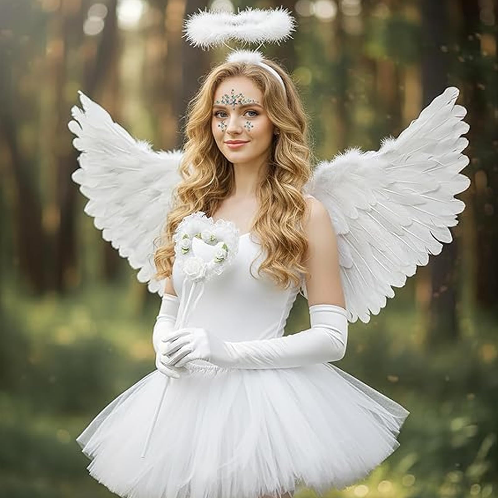 SSKHE 3PCS Angel Wings and Halo,Angel Costume Fairy Wings,White Angel Wings Fallen Costume Fairy Fallen for Adult Halloween Christmas Party - Image 3