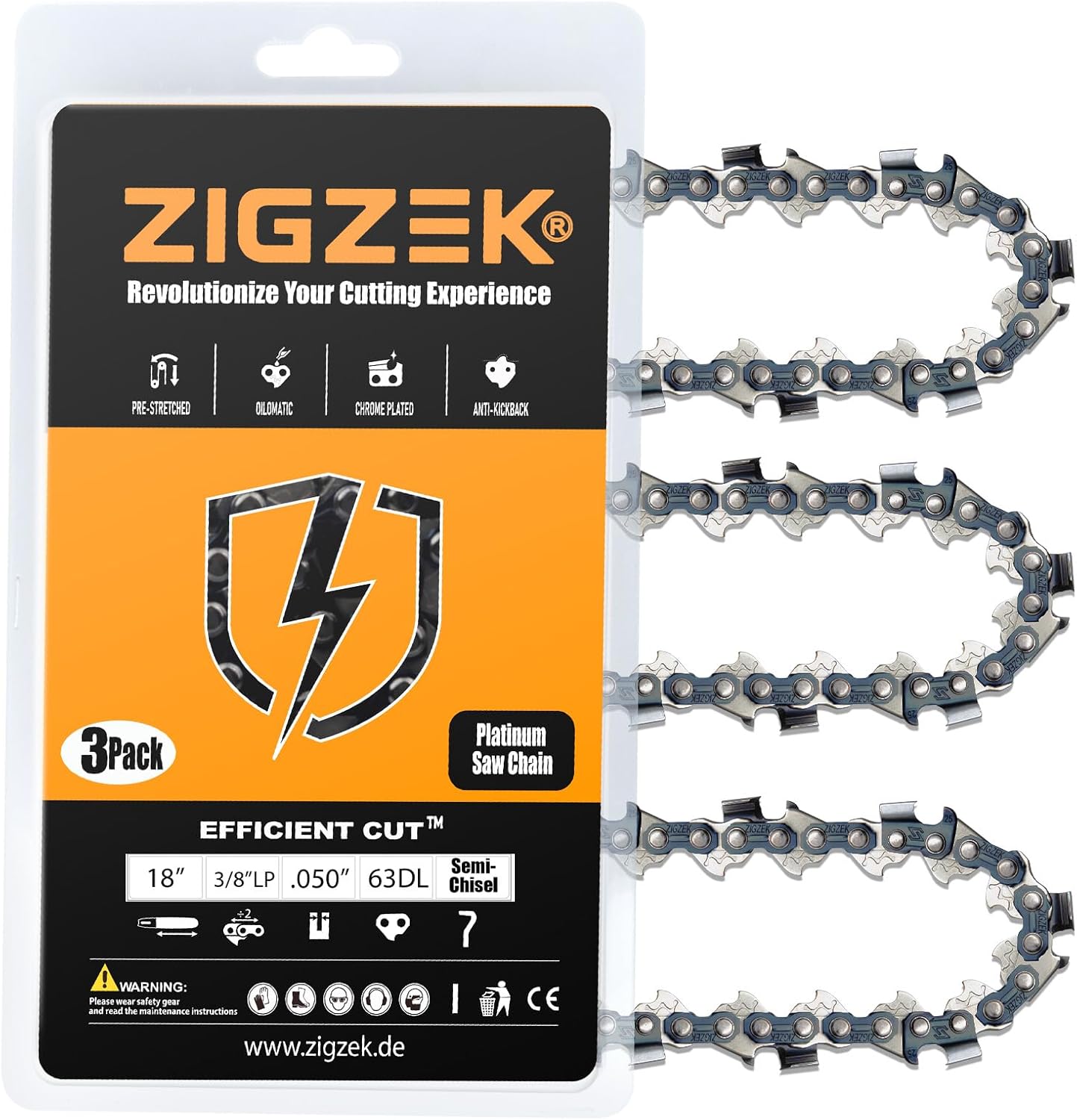 18" Chainsaw Chain Replacement for GREENWORKS 13A Electric 20032, 14.5 Electric 20332 Chainsaw,Replacement for 18'' WORX WG300, WG303, WG304, WG304.1 Chainsaws S63 (3 Chains)