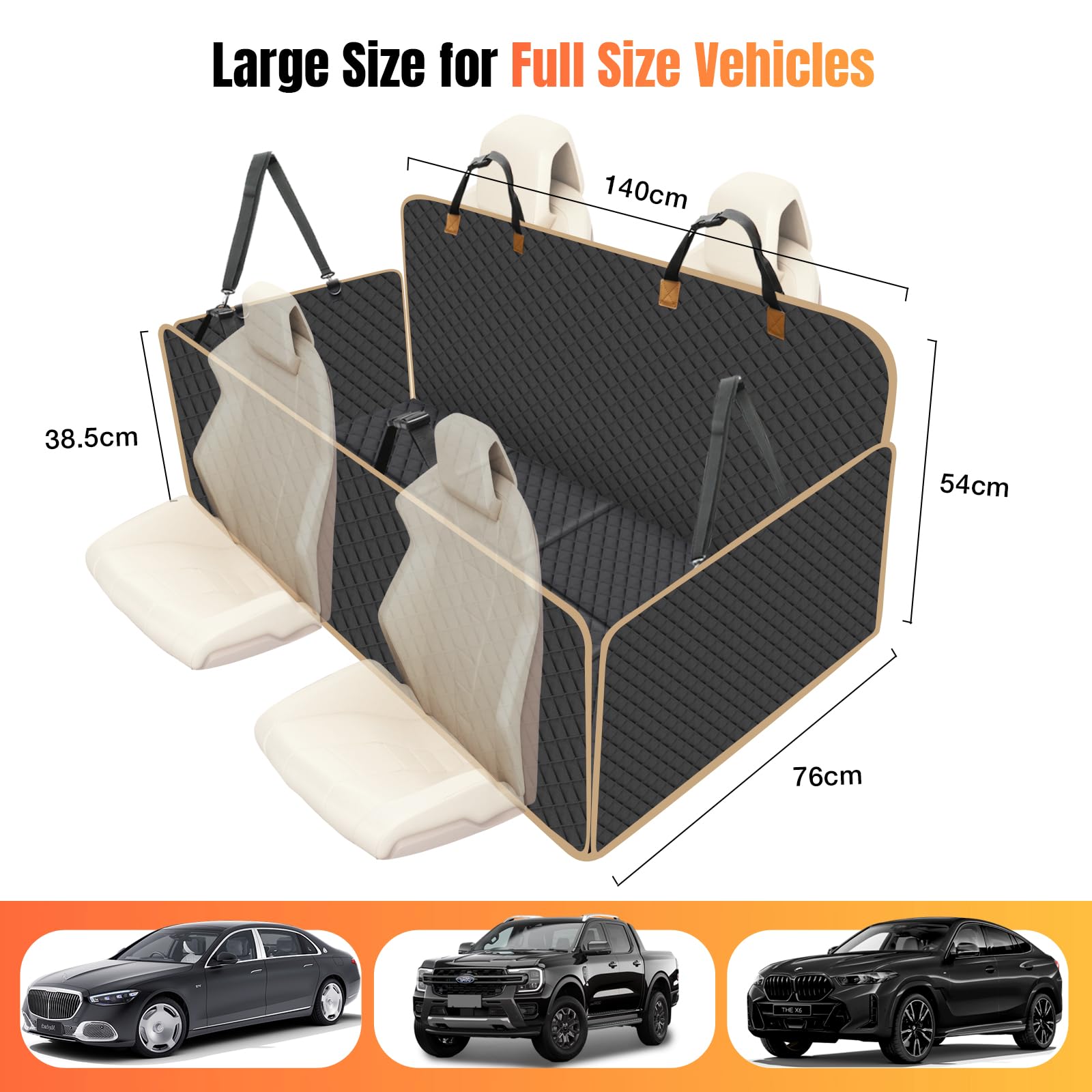 Lekespring Coprisedile Auto per Cani con Fondo Rigido, Coprisedile Sedili Posteriori per Cani per Camion, Grande Telo Auto per Cani con Estensore, per Amaca da Viaggio, Camion, Auto, SUV, Nero