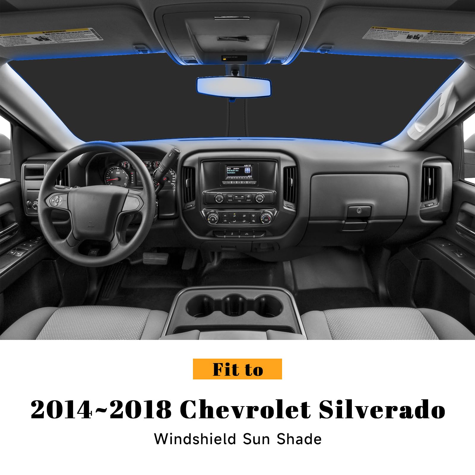 Car Windshield Sun Shade for Chevy 2014-2018 Silverado 1500 for GMC 2014-2018 Sierra 1500 Accessories OEM Design Reflective — view 2