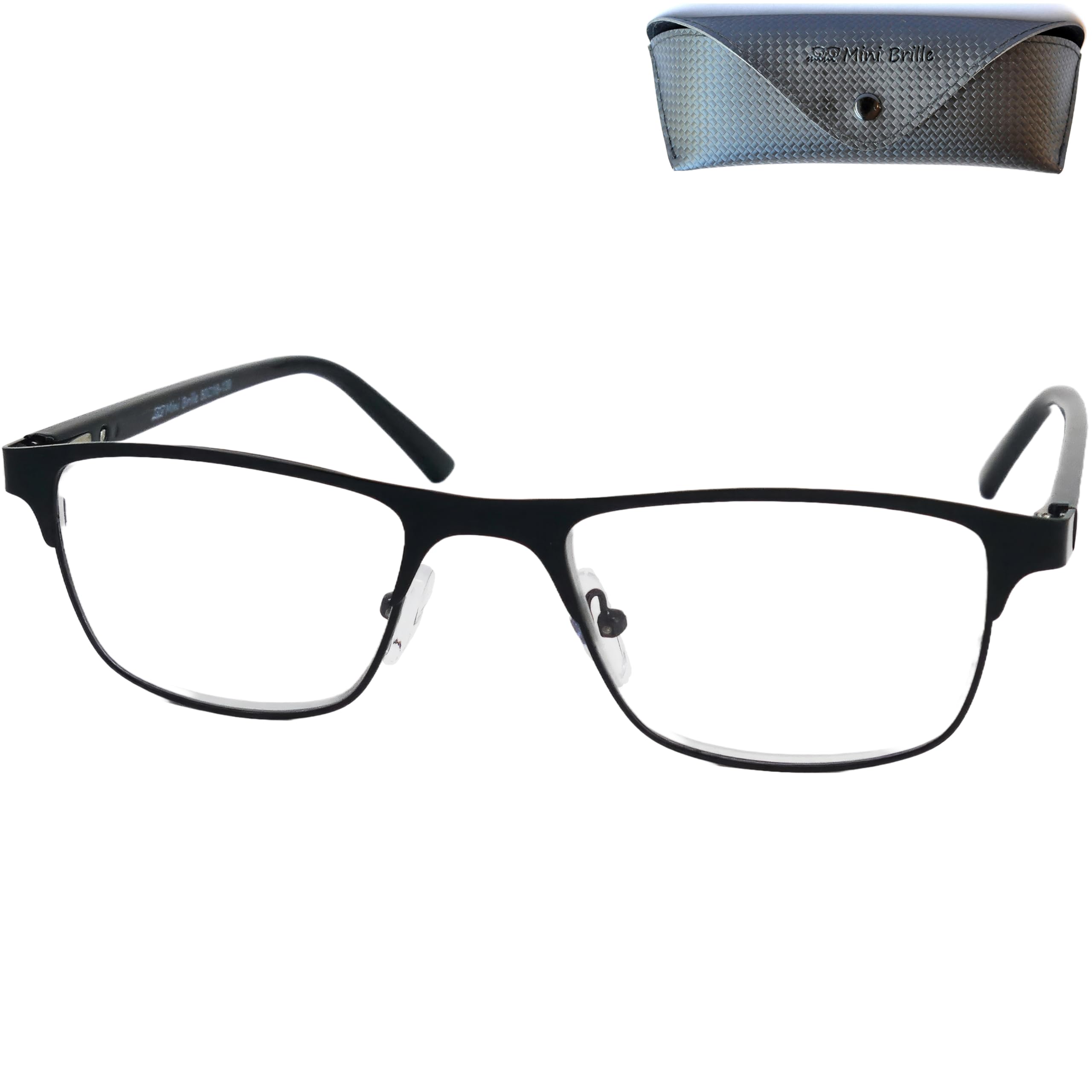 Mini Brille Metall Lesebrille – Eckige Lesehilfe mit rechteckigen Gläsern & Edelstahl-Gestell für Damen & Herren – Robuste Fertiglesebrille mit Federscharnieren, Leicht & Bequem inkl. Etui
