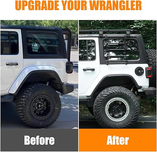 Miniatura 18 de FURYENGRAVER Kit de flanco de panel Molle de almacenamiento de ventana trasera, decoración protectora de ventana trasera para Jeep Wrangler