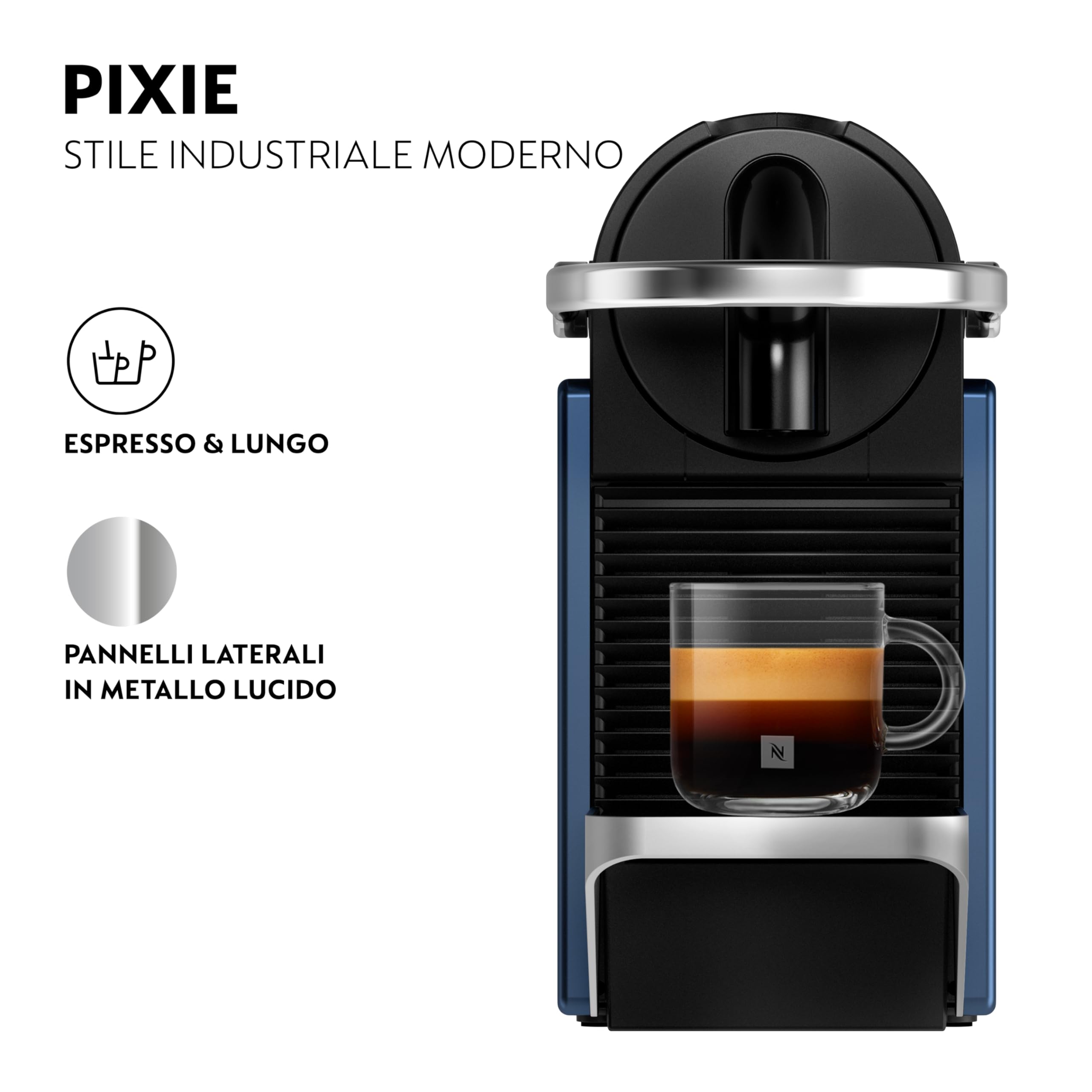 Nespresso De'Longhi Pixie EN127.BL, Macchina da Caffè con Sistema Capsule Nespresso, Modalità ECO, Espresso e Caffè Lungo, Design Compatto, Pressione 19 Bar, 1260W, Blu