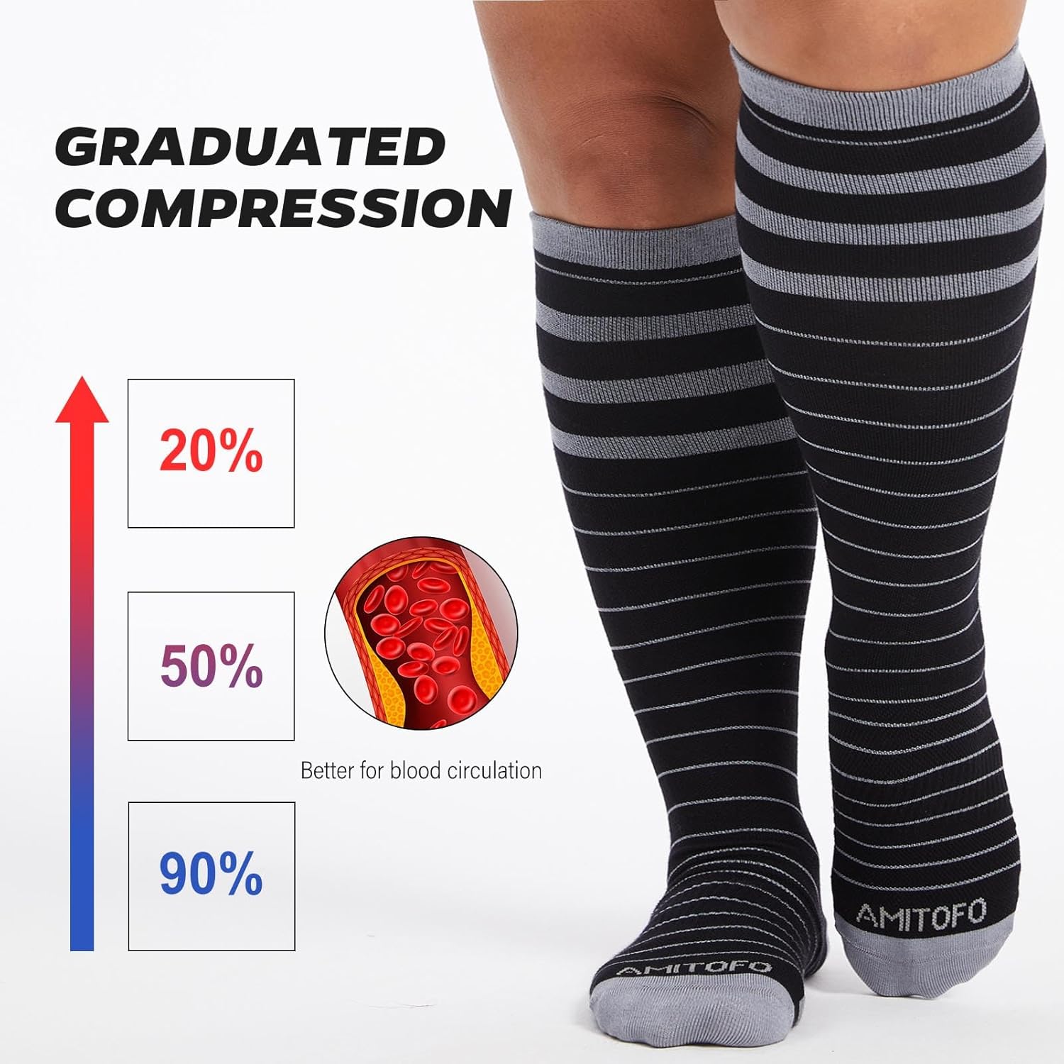 CaiDieNu Bamboo Viscose Compression Socks: Wide Calf Plus Size Compression Socks for Women and Men Nurses Travel Pregnant - Image 4