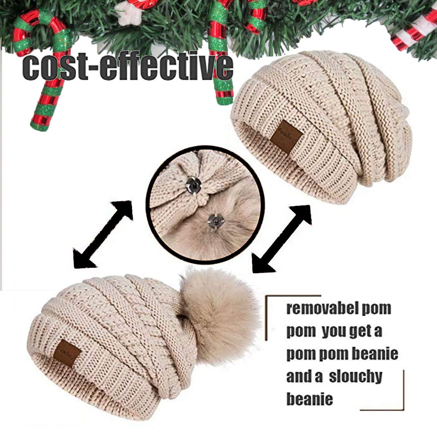 CheChury Ensemble Hiver Femme: Bonnet à Pompon, Écharpe Loop et Gants Écran Tactile Tricotés