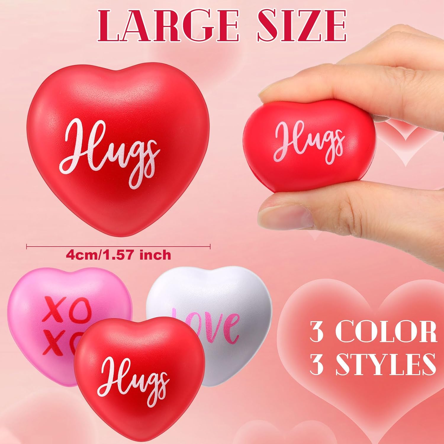 Zubebe 12 Pcs Red Pink White Heart Stress Balls 1.57 Inch Valentine's Day Heart Shaped Stress Relief Foam Ball Squeeze Toys for Valentine Party Favors Holiday Gift Bag Fillers