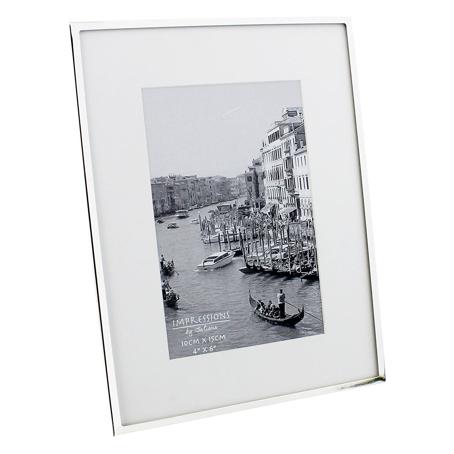 Impressions narrow silver plated 4" x 6" photo frame with white mount boarder